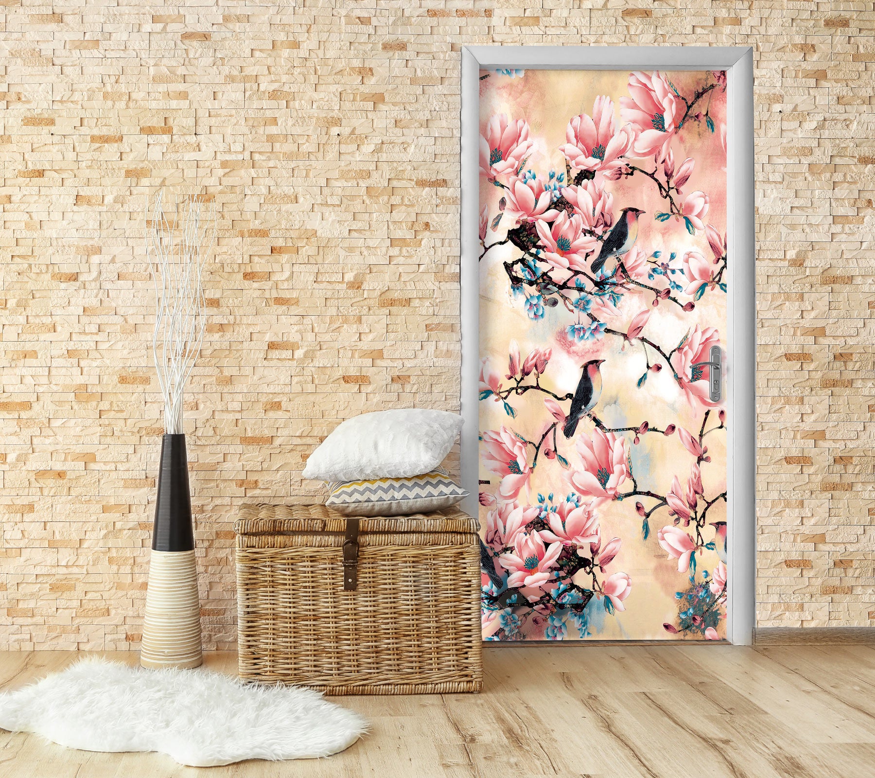 3D Flower Branch Bird 24192 Door Mural