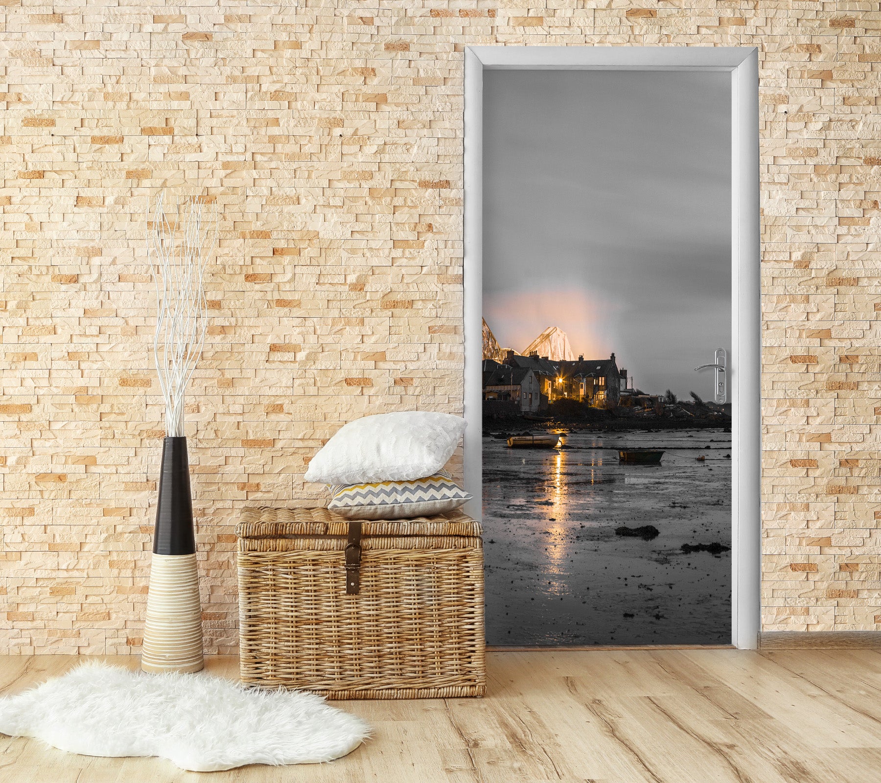 3D Seaside Night Lights 101171 Assaf Frank Door Mural