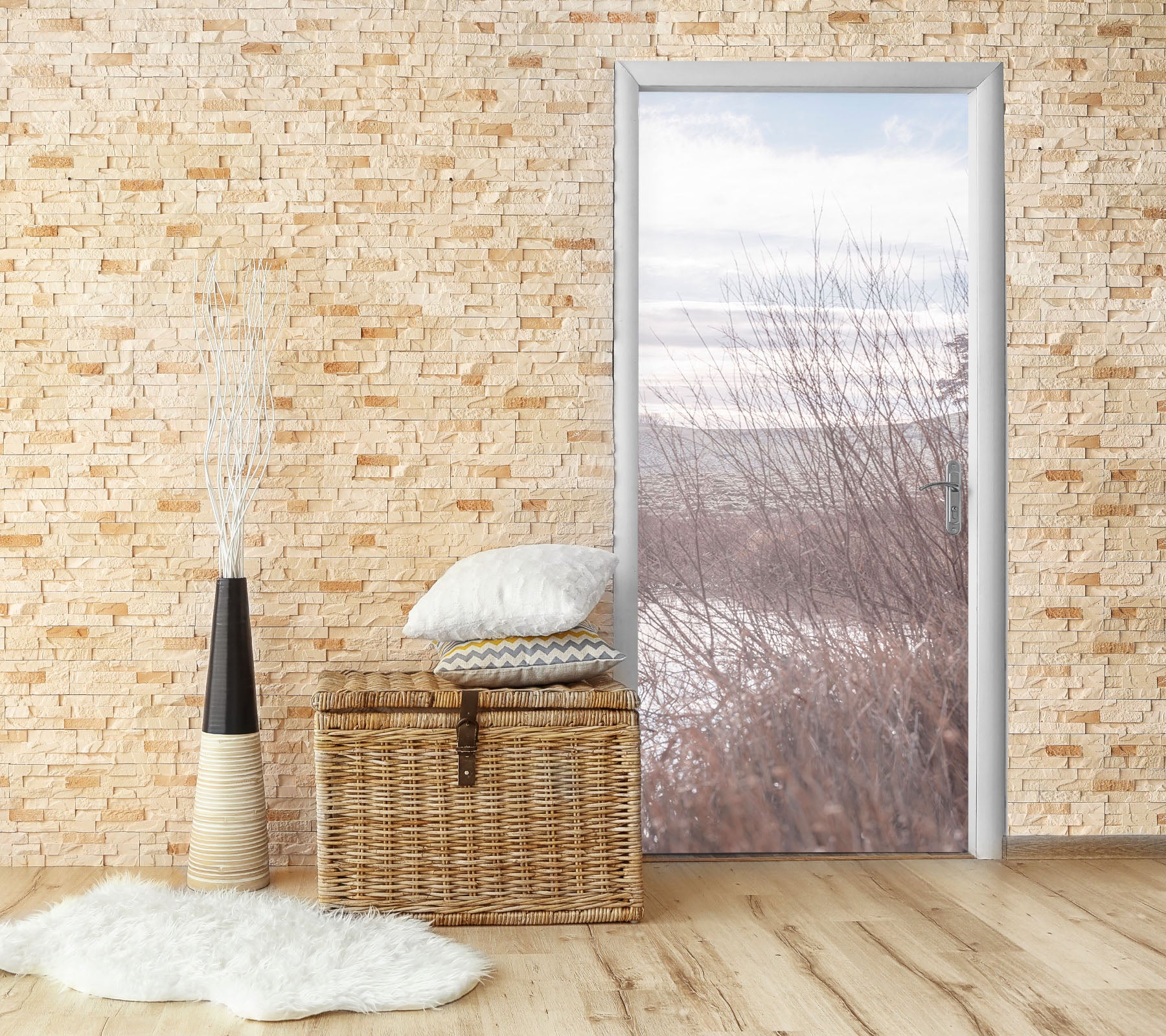 3D Grey Branch 5066 Assaf Frank Door Mural