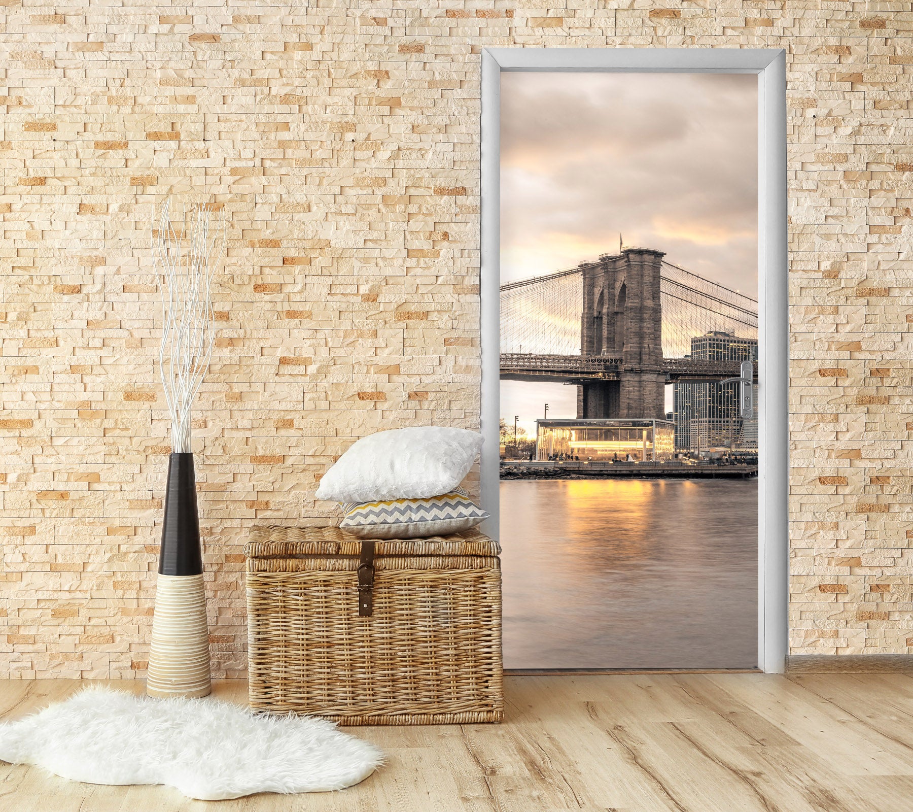 3D City River Bridge 106121 Assaf Frank Door Mural