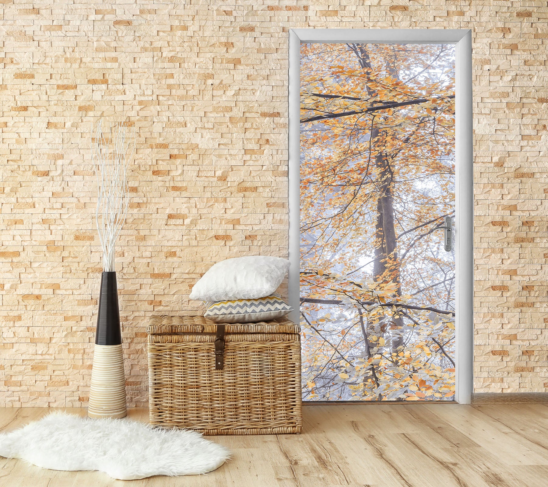 3D Yellow Leaves 5088 Assaf Frank Door Mural