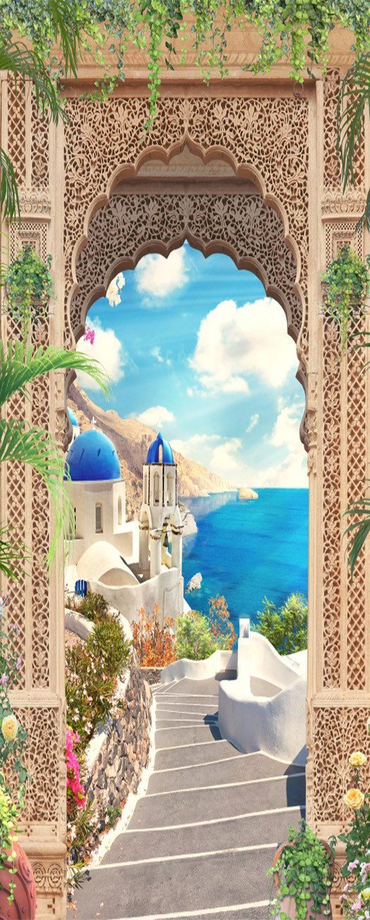 3D castle blue sky the sea door mural Wallpaper AJ Wallpaper