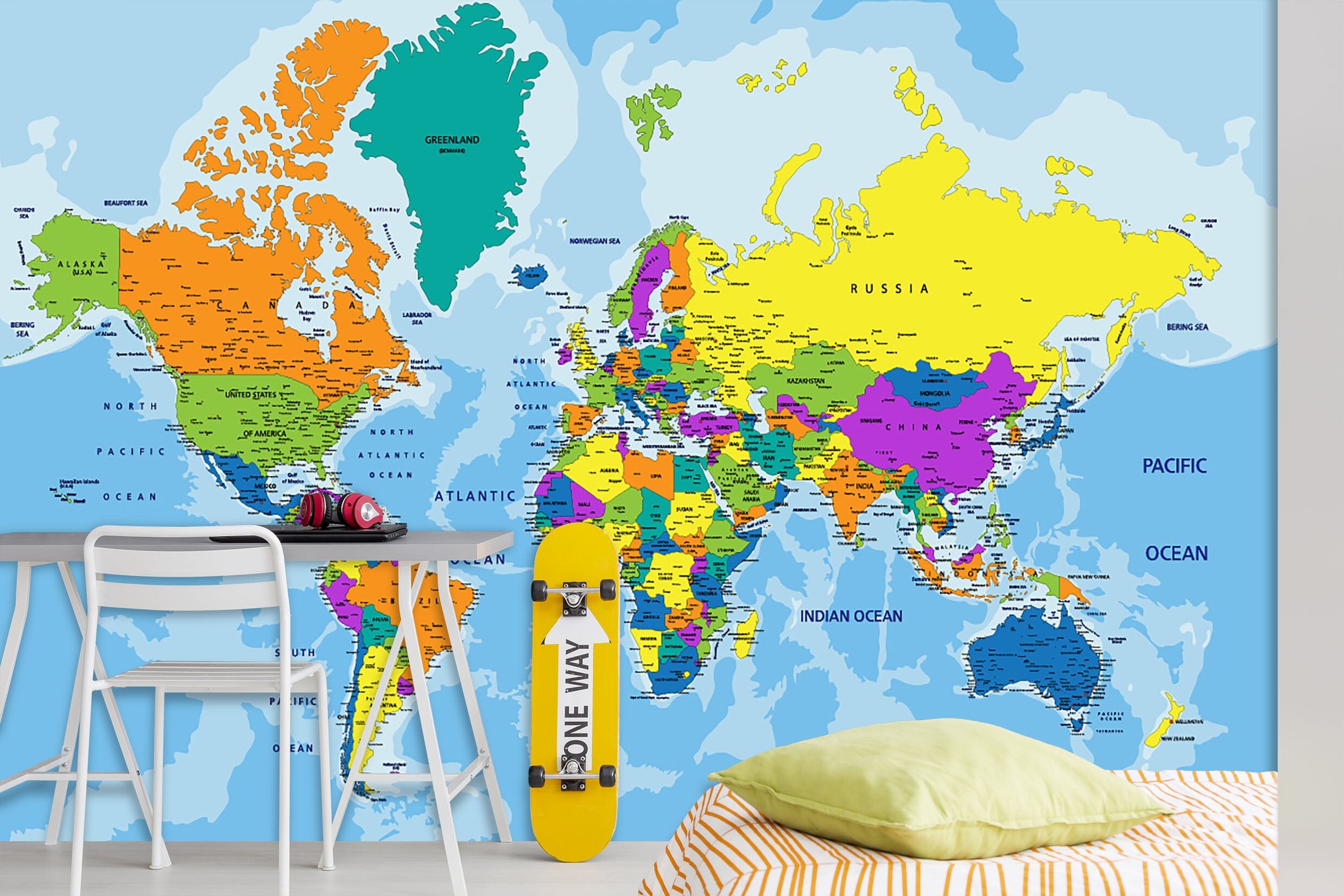 3D Color World Map 126 Wall Murals Wallpaper AJ Wallpaper 2