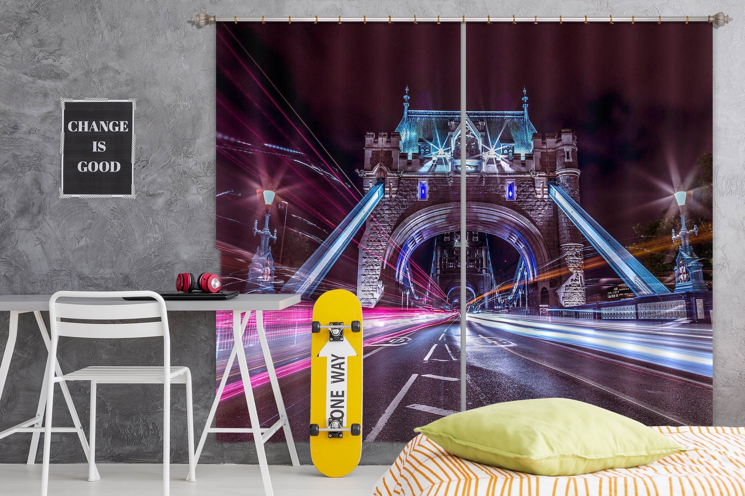 3D Colored Bridge 217 Assaf Frank Curtain Curtains Drapes Curtains AJ Creativity Home