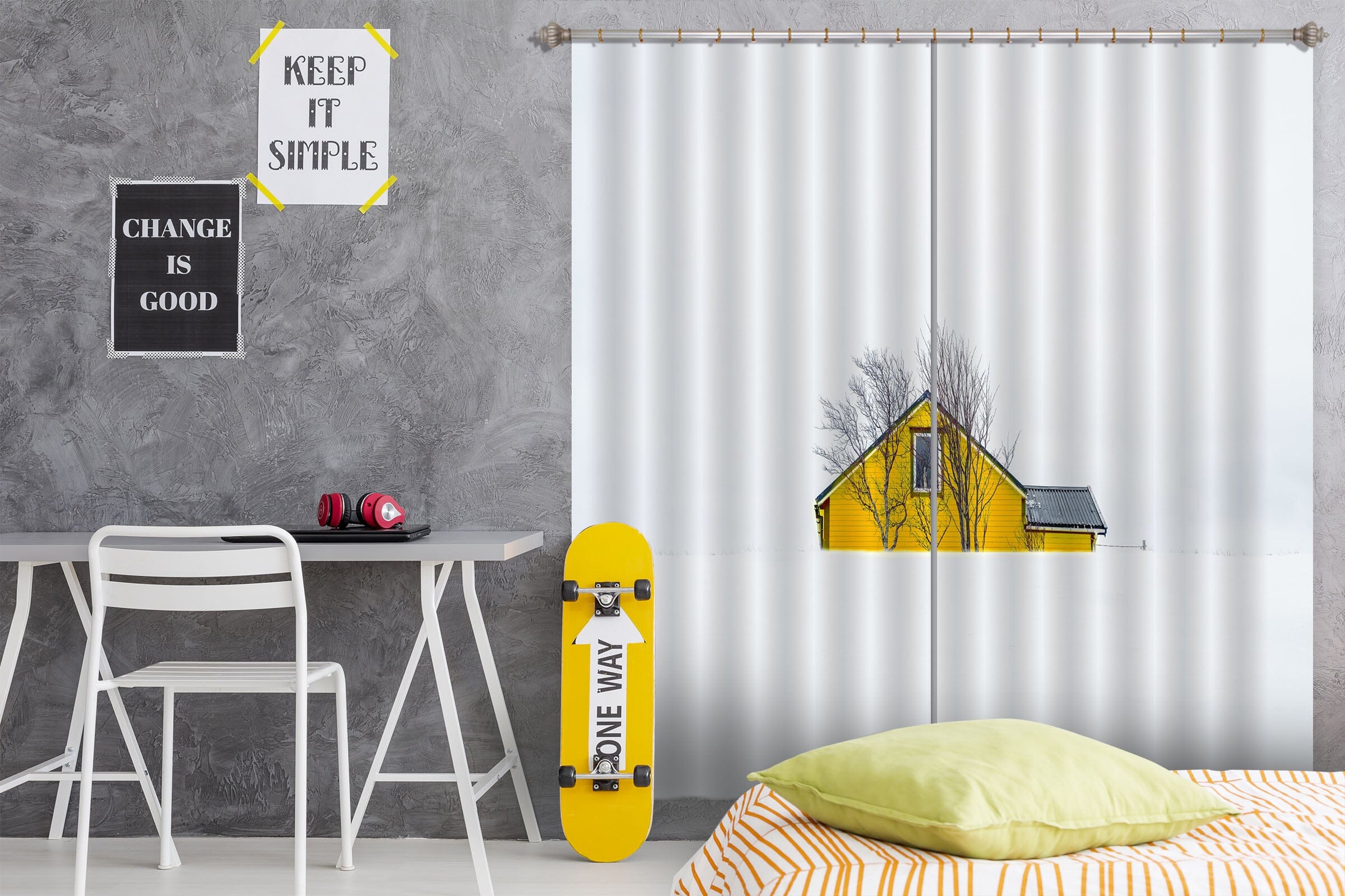 3D Yellow House 082 Marco Carmassi Curtain Curtains Drapes Curtains AJ Creativity Home