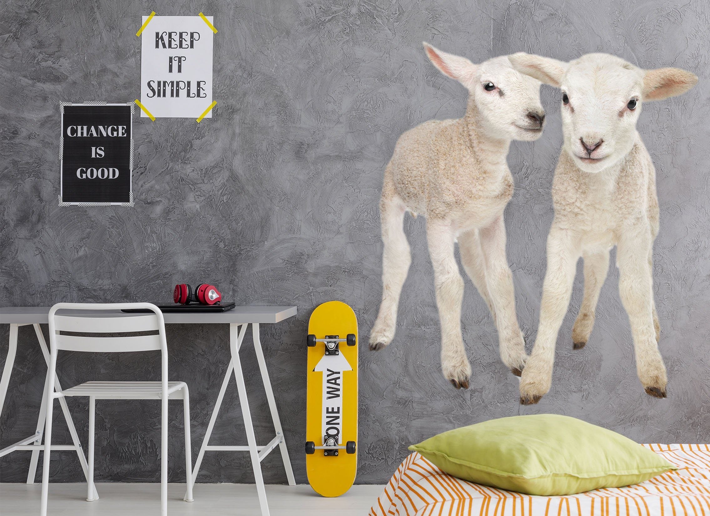 3D Two Little Sheep 191 Animals Wall Stickers Wallpaper AJ Wallpaper
