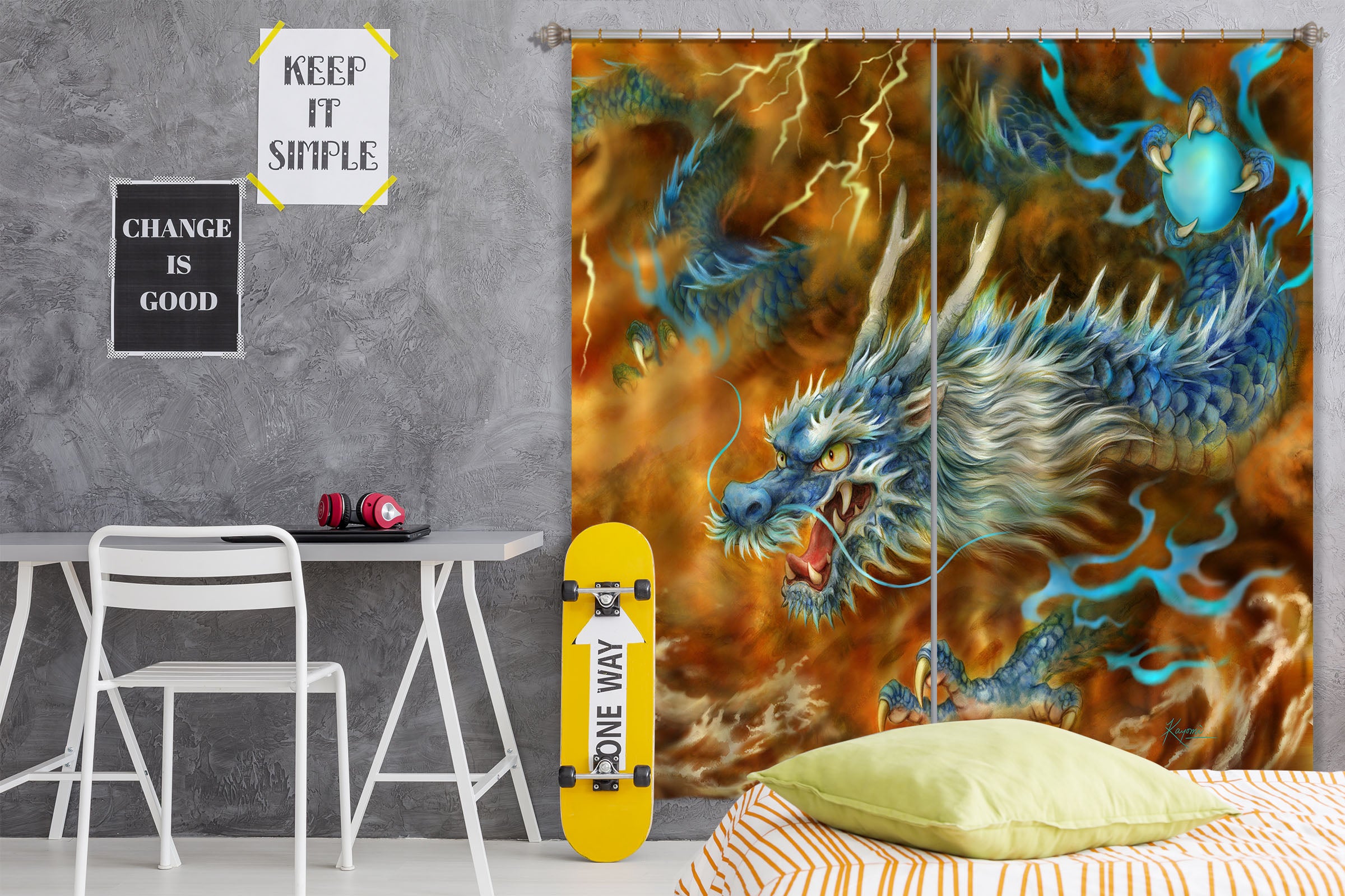 3D Dragon Lightning 9022 Kayomi Harai Curtain Curtains Drapes