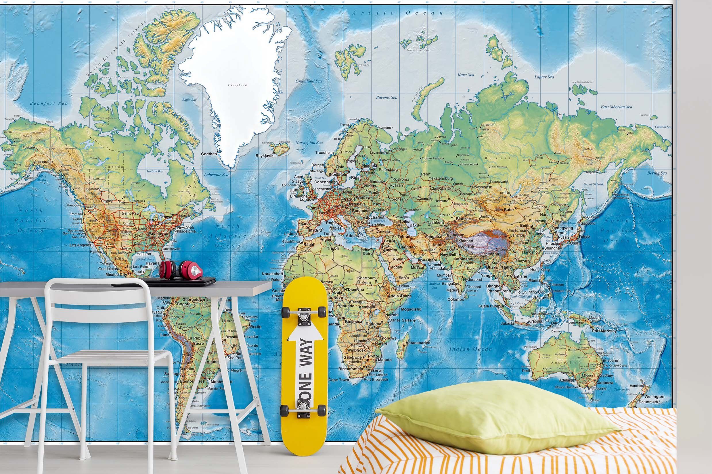 3D Blue World Map 026 Wall Murals Wallpaper AJ Wallpaper 2