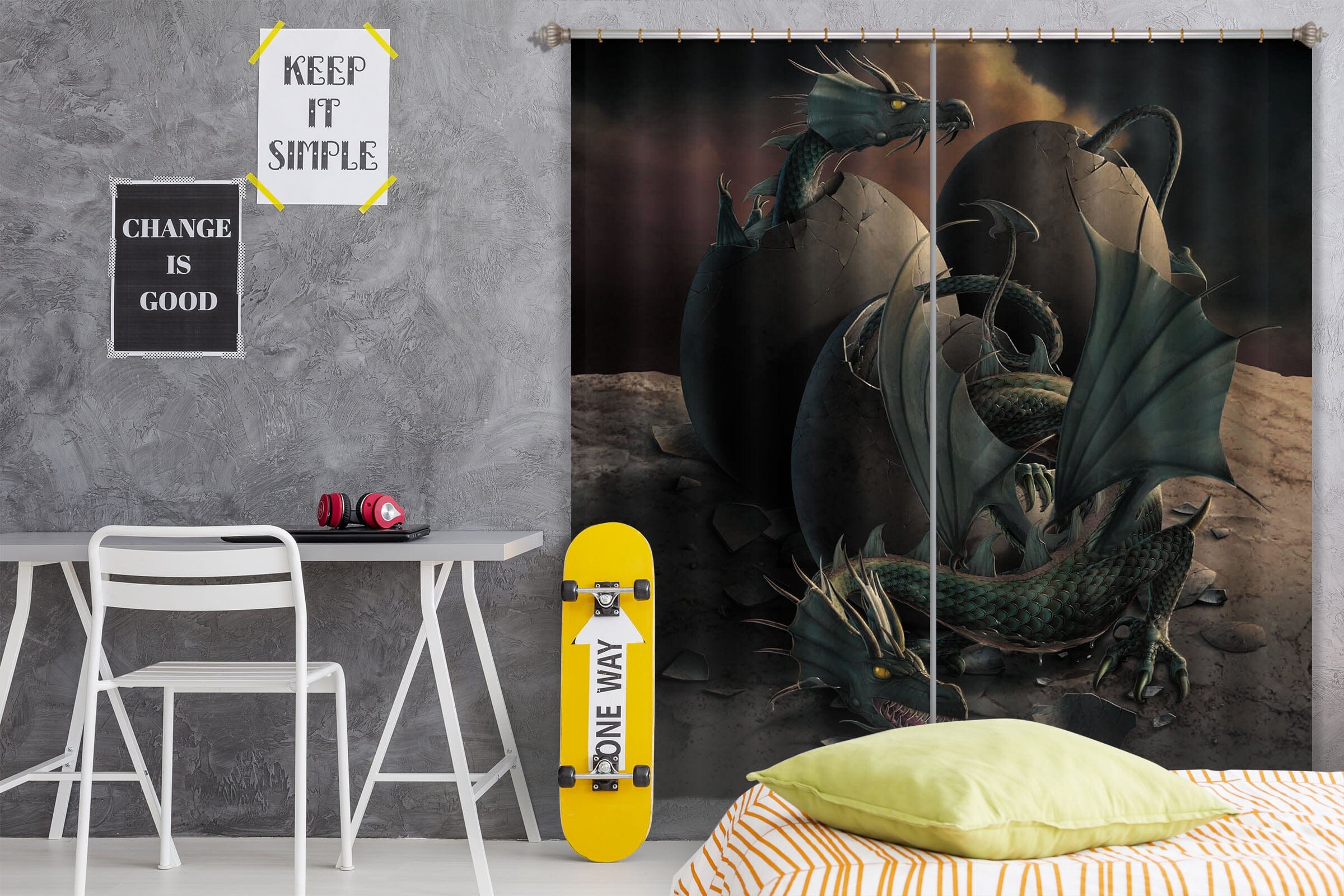 3D Dragon Offspring 033 Vincent Hie Curtain Curtains Drapes Curtains AJ Creativity Home