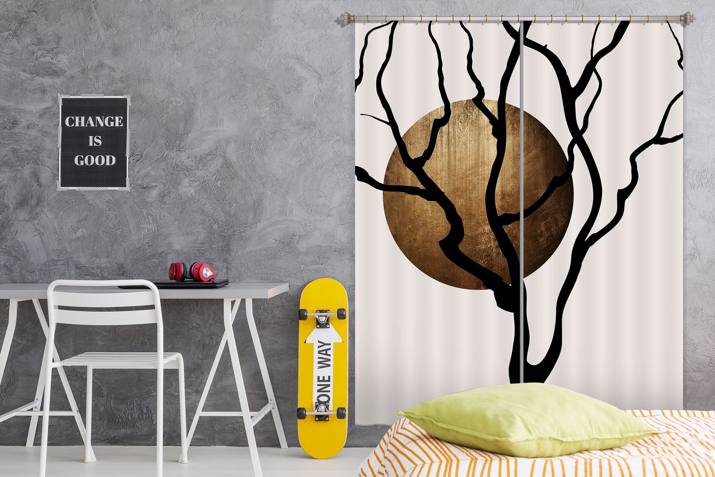 3D Golden Moon Tree 1088 Boris Draschoff Curtain Curtains Drapes Curtains AJ Creativity Home