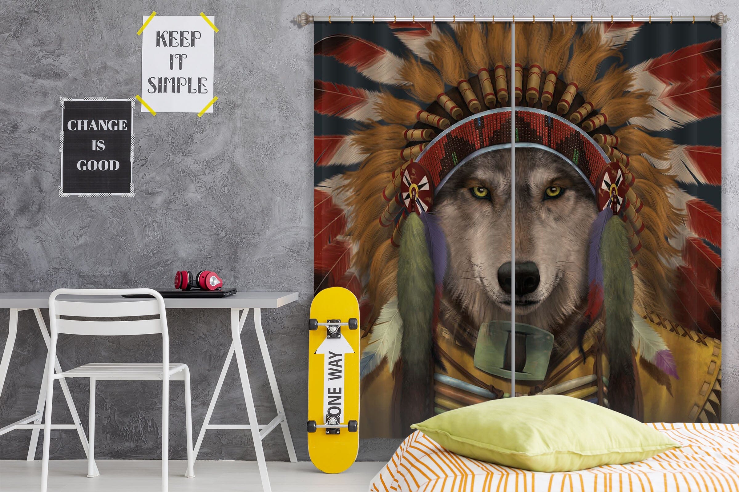 3D Wolf Spirit Chief 095 Vincent Hie Curtain Curtains Drapes Curtains AJ Creativity Home