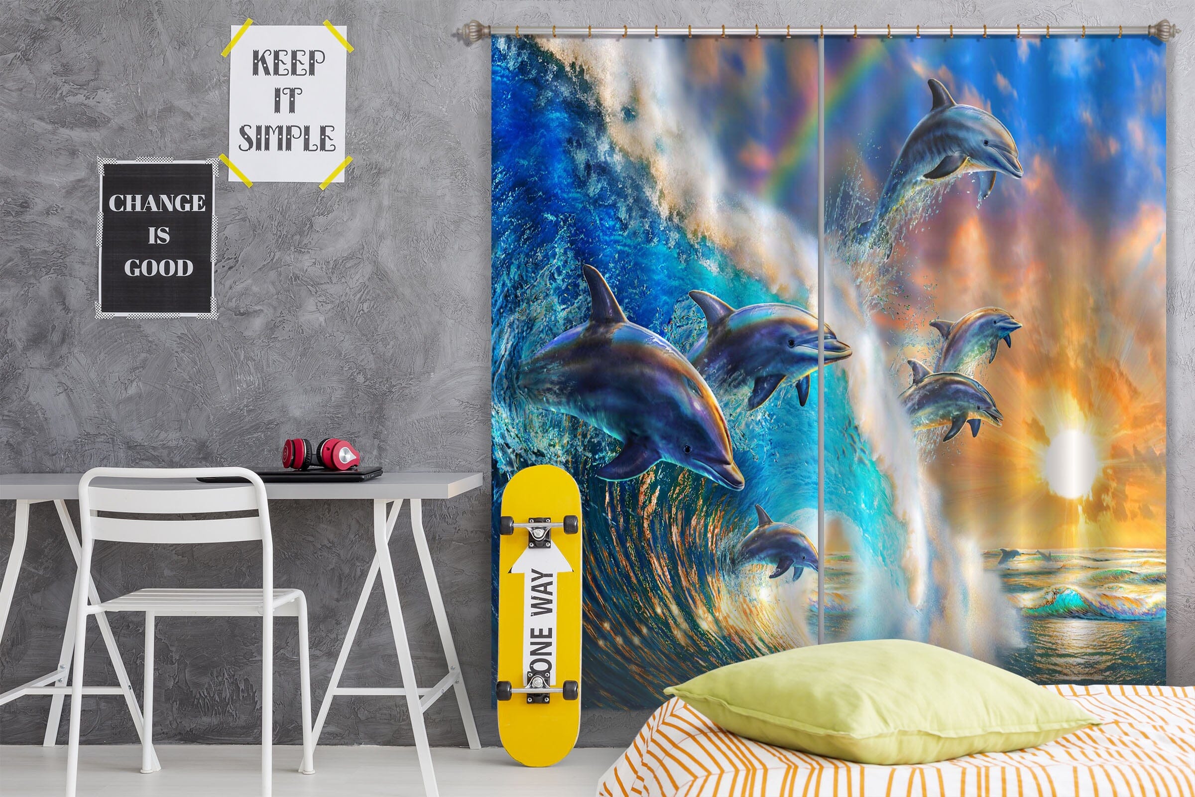 3D Dolphin Wave 056 Adrian Chesterman Curtain Curtains Drapes Curtains AJ Creativity Home