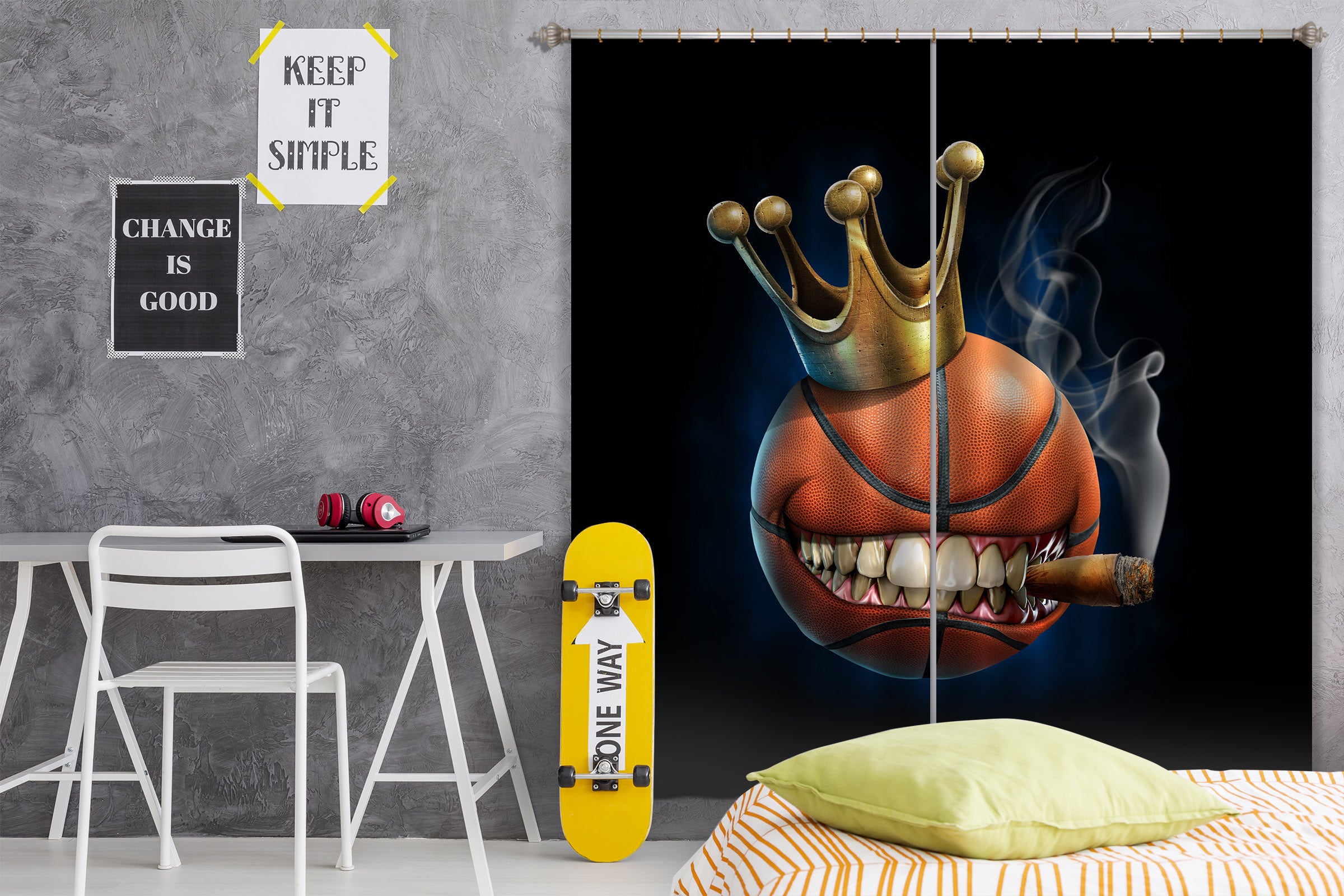 3D Crown Teeth Basketball 5047 Tom Wood Curtain Curtains Drapes