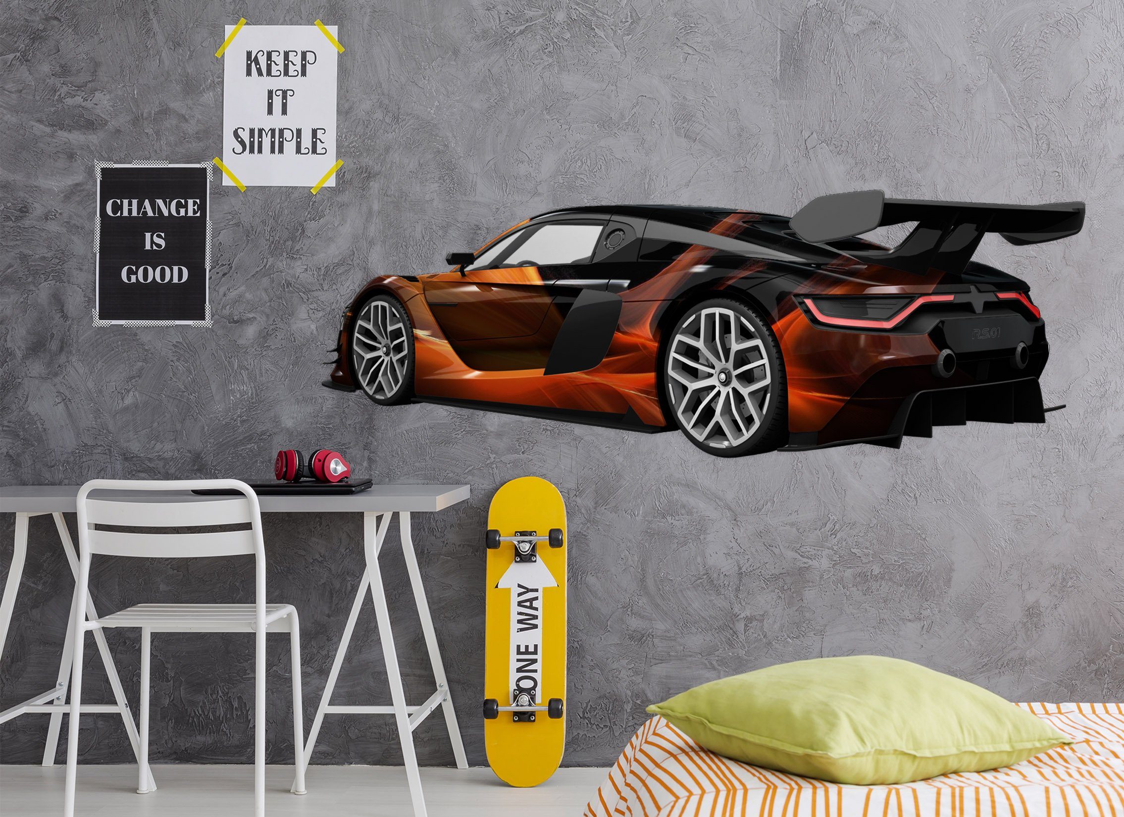 3D FP Orange Sports Car 0174 Vehicles Wallpaper AJ Wallpaper