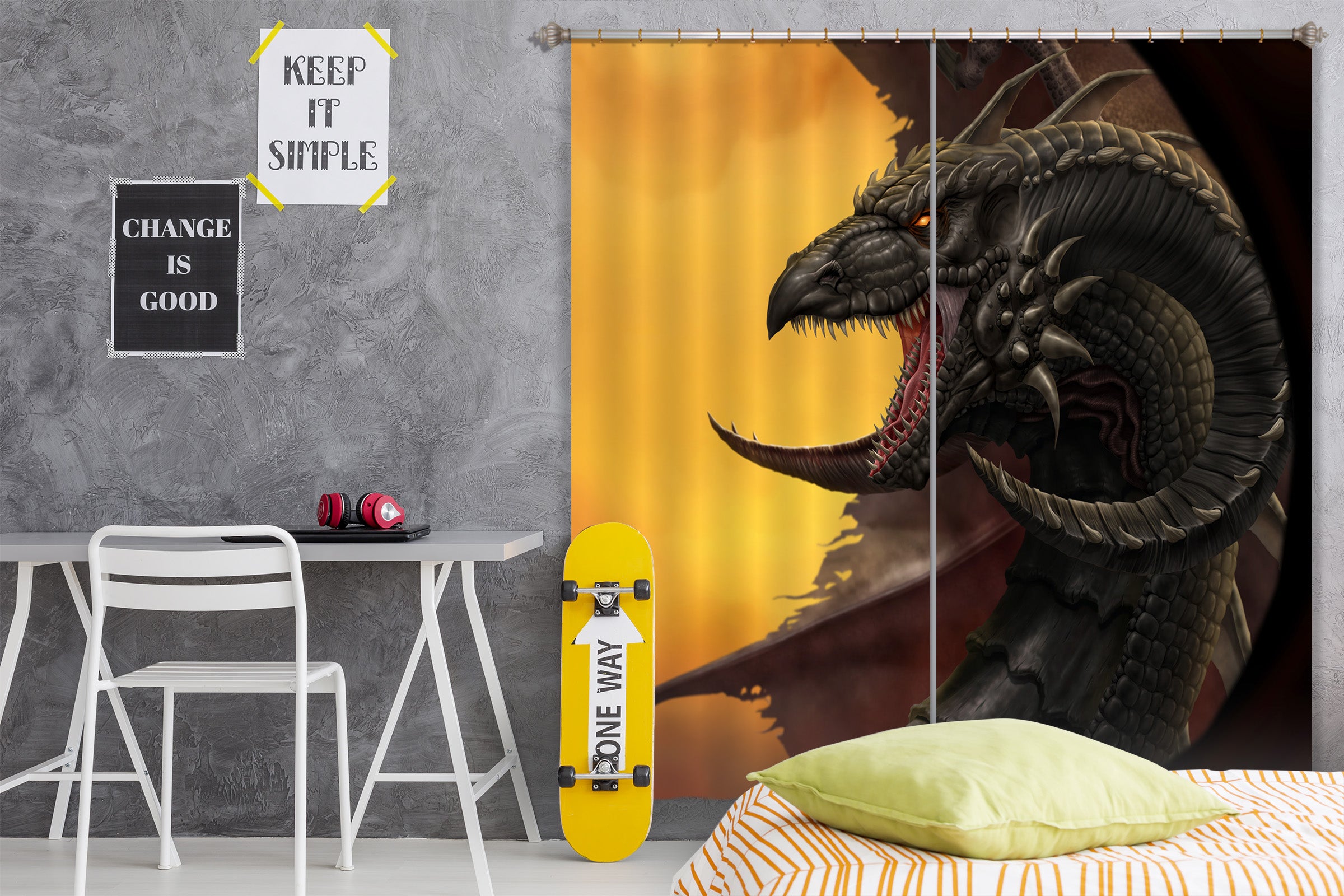 3D Black Dragon 5056 Tom Wood Curtain Curtains Drapes