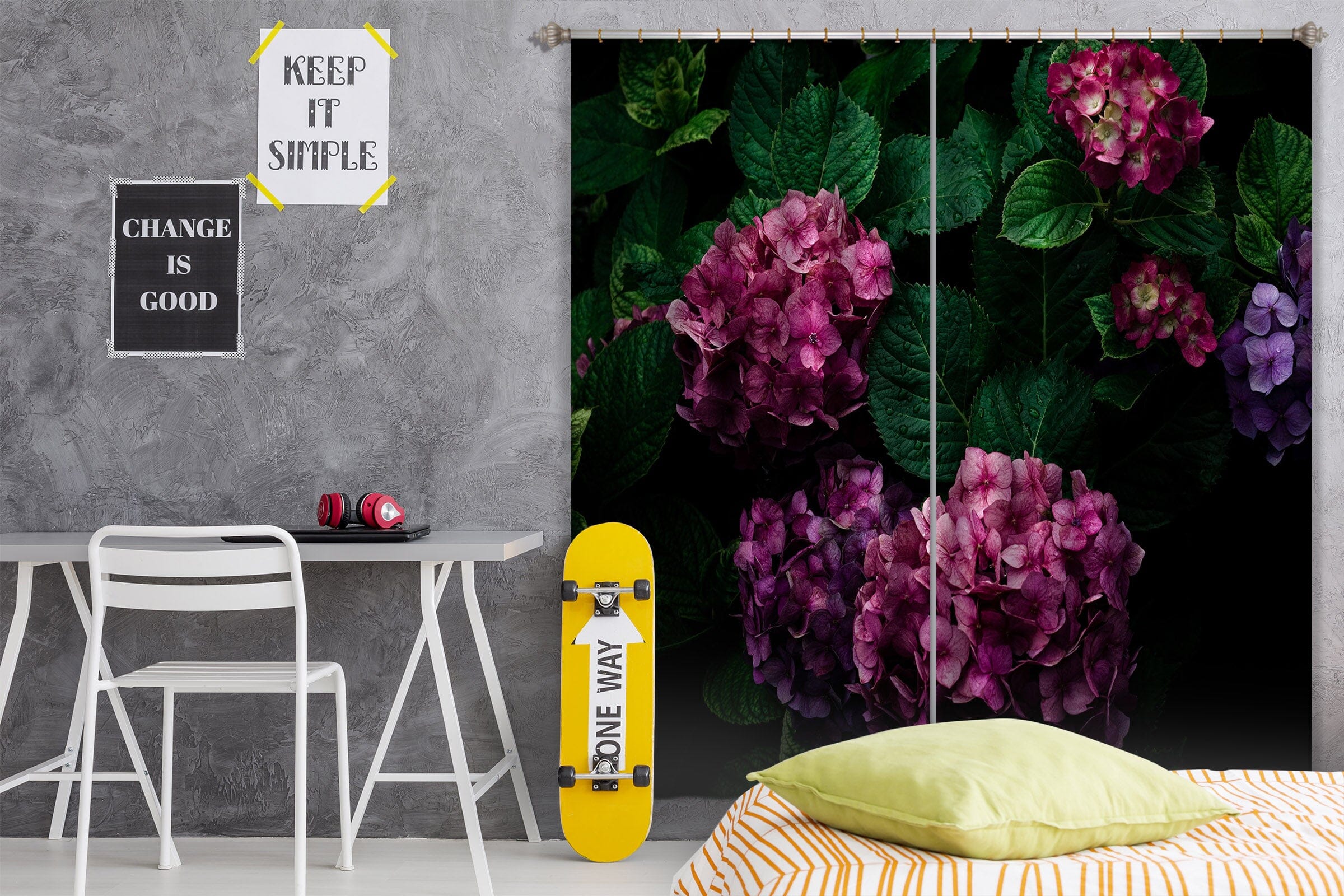 3D Pink Hydrangea 049 Noirblanc777 Curtain Curtains Drapes Curtains AJ Creativity Home