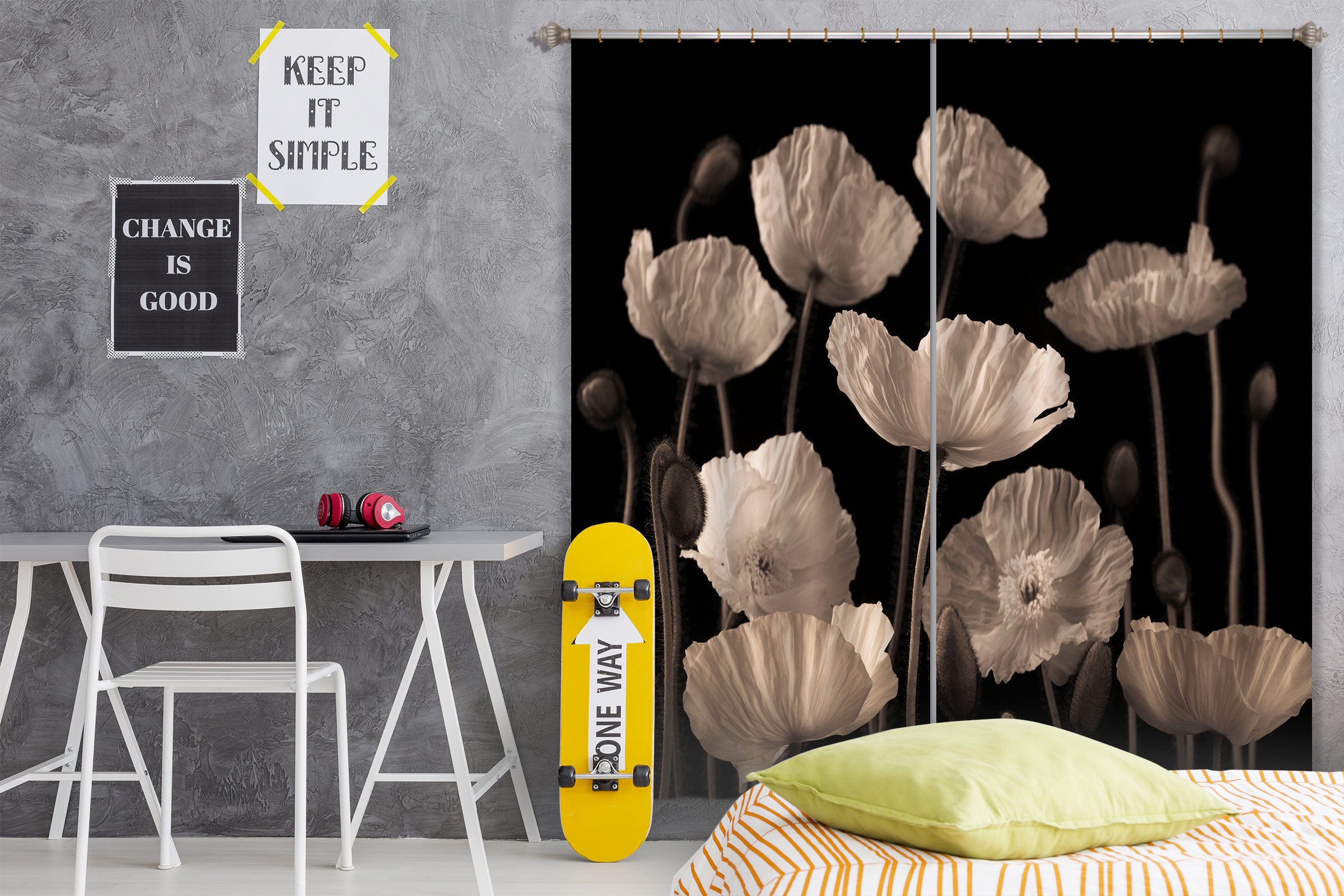 3D White Poppies 005 Assaf Frank Curtain Curtains Drapes