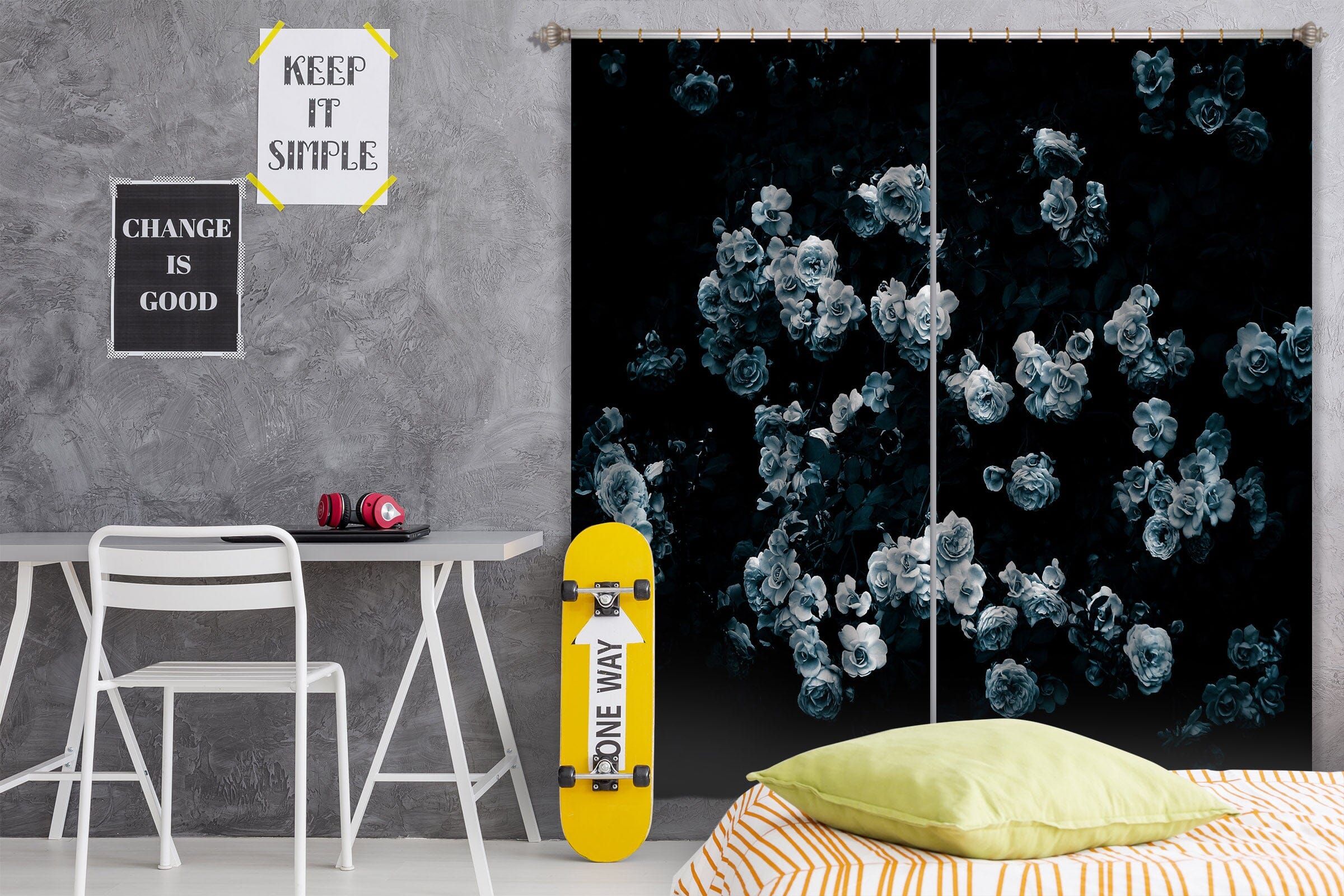 3D White Rose 044 Noirblanc777 Curtain Curtains Drapes Curtains AJ Creativity Home