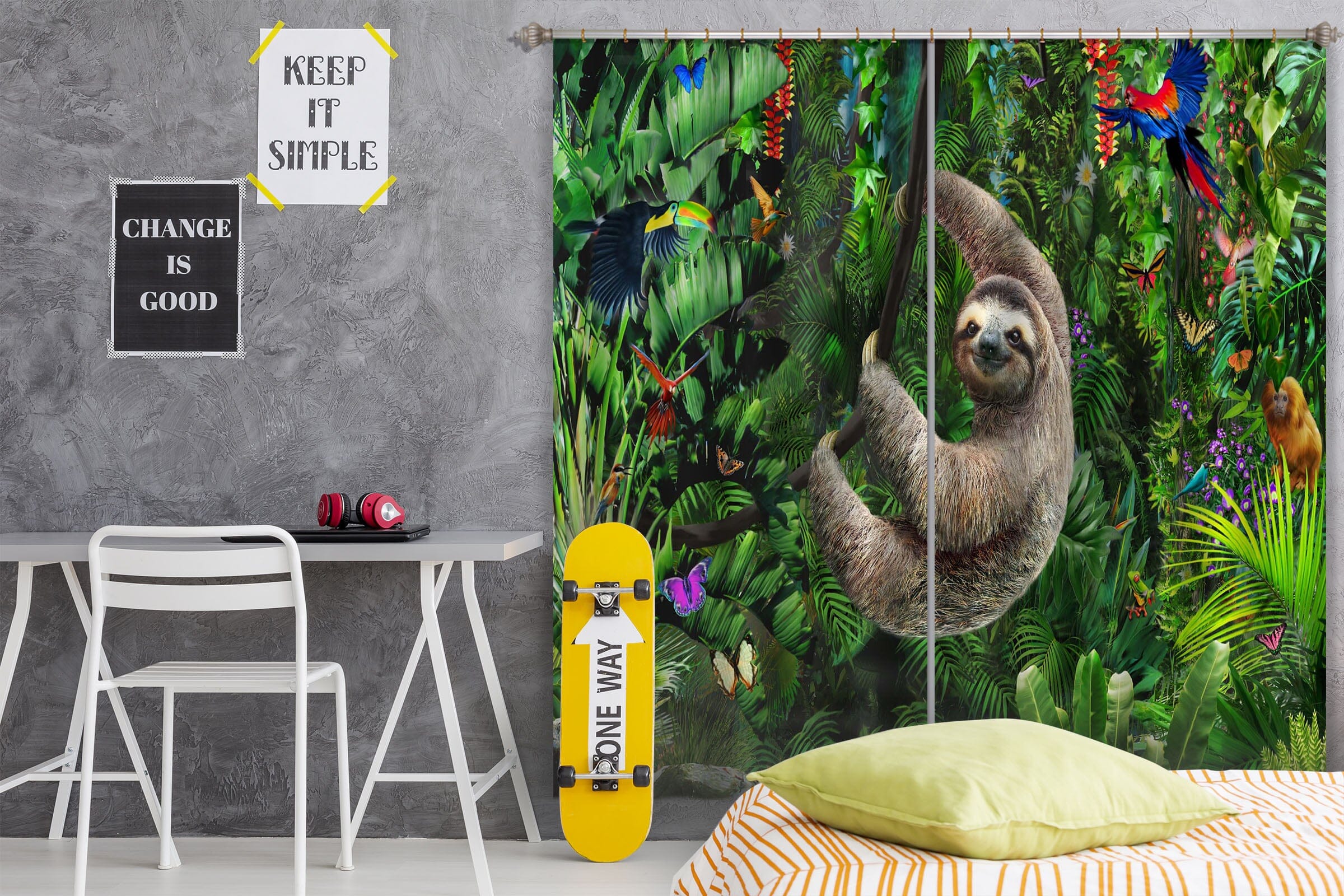 3D Forest Sloth 067 Adrian Chesterman Curtain Curtains Drapes Curtains AJ Creativity Home