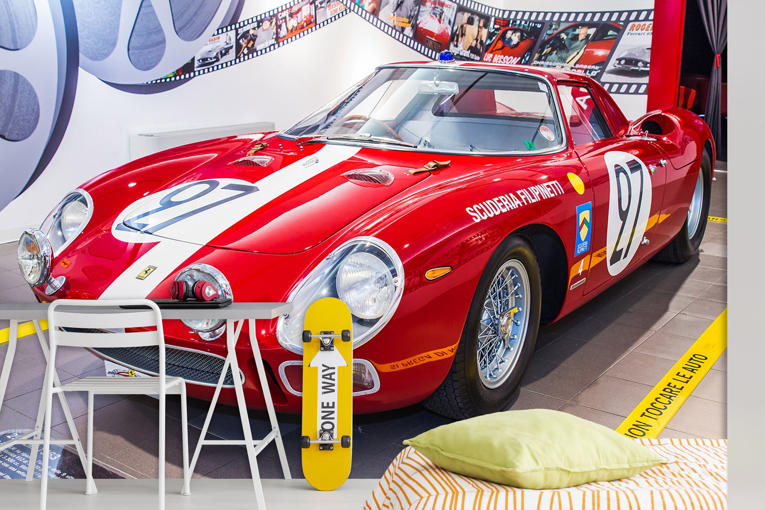 3D Red Racing Car 335 Vehicle Wall Murals