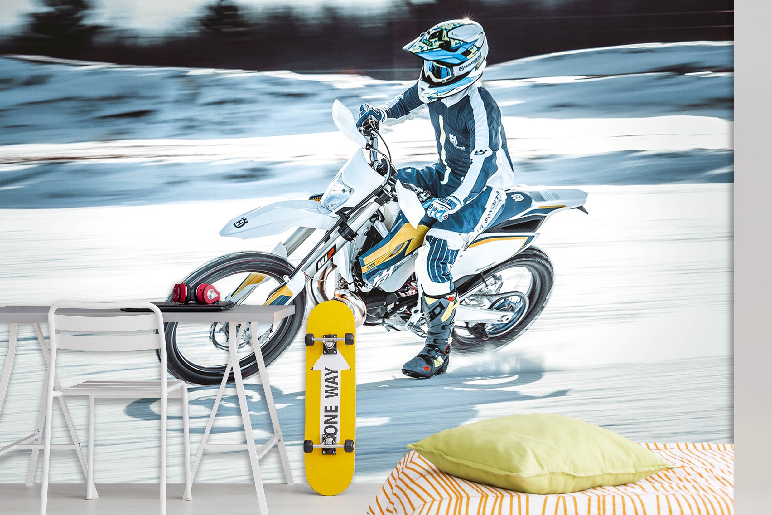 3D Snow Motorcycle 056 Vehicle Wall Murals