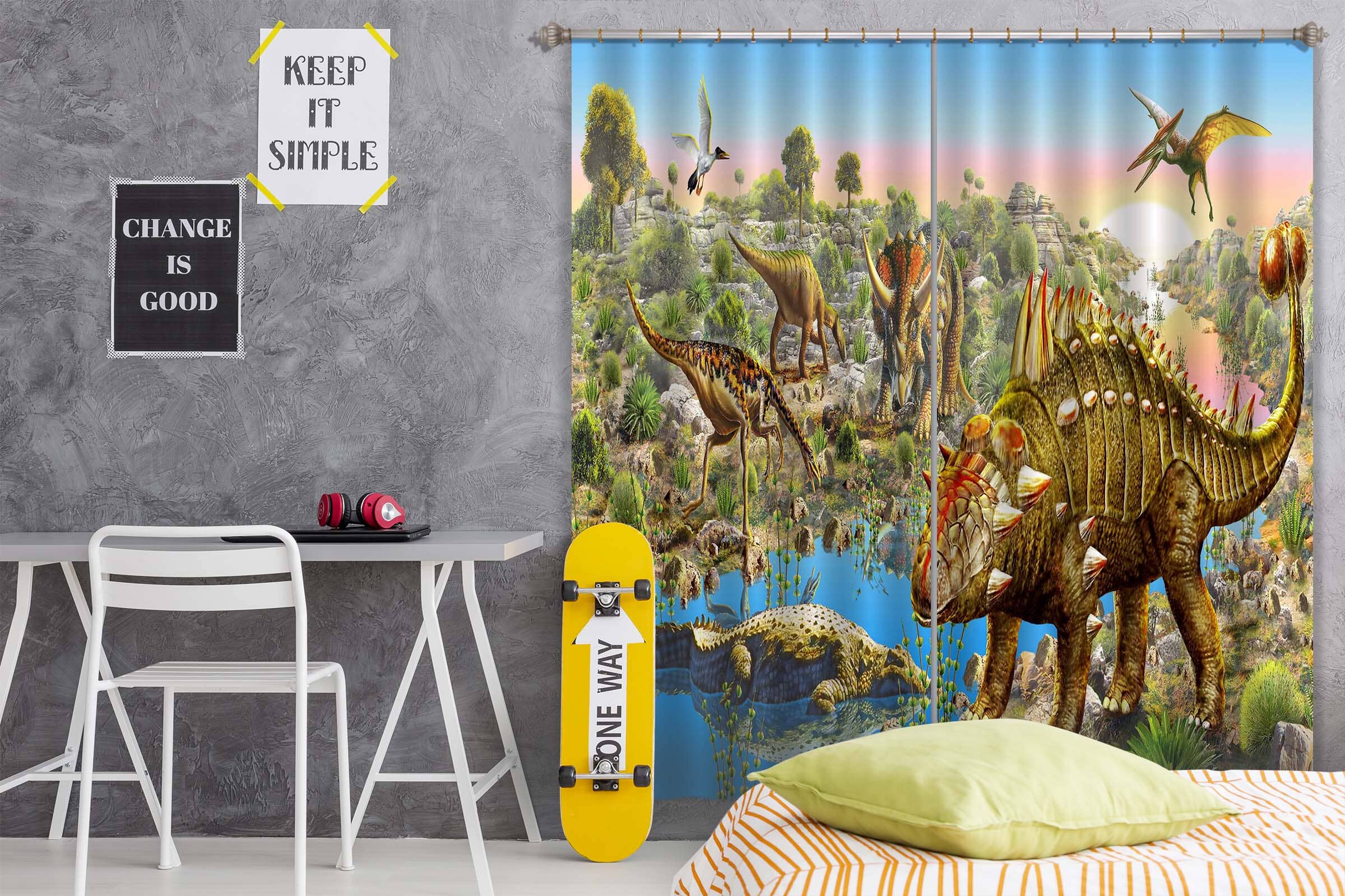 3D Dinosaur World 042 Adrian Chesterman Curtain Curtains Drapes Curtains AJ Creativity Home