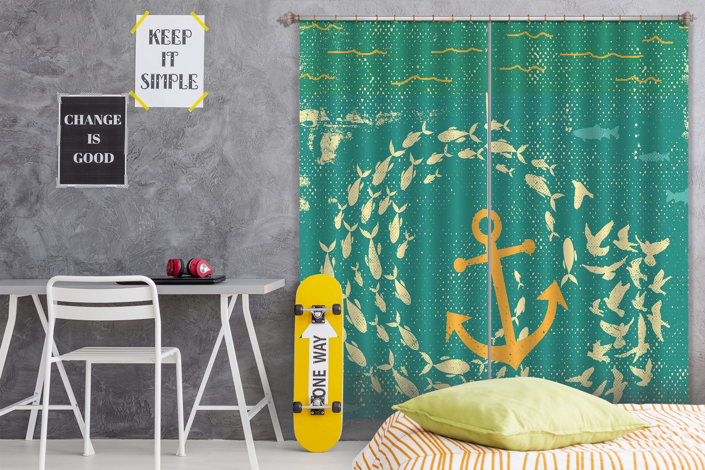 3D School Of Fish 046 Showdeer Curtain Curtains Drapes Curtains AJ Creativity Home