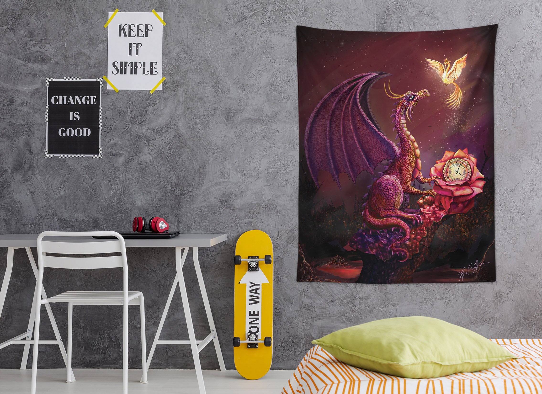 3D Dragon Phoenix 5219 Rose Catherine Khan Tapestry Hanging Cloth Hang