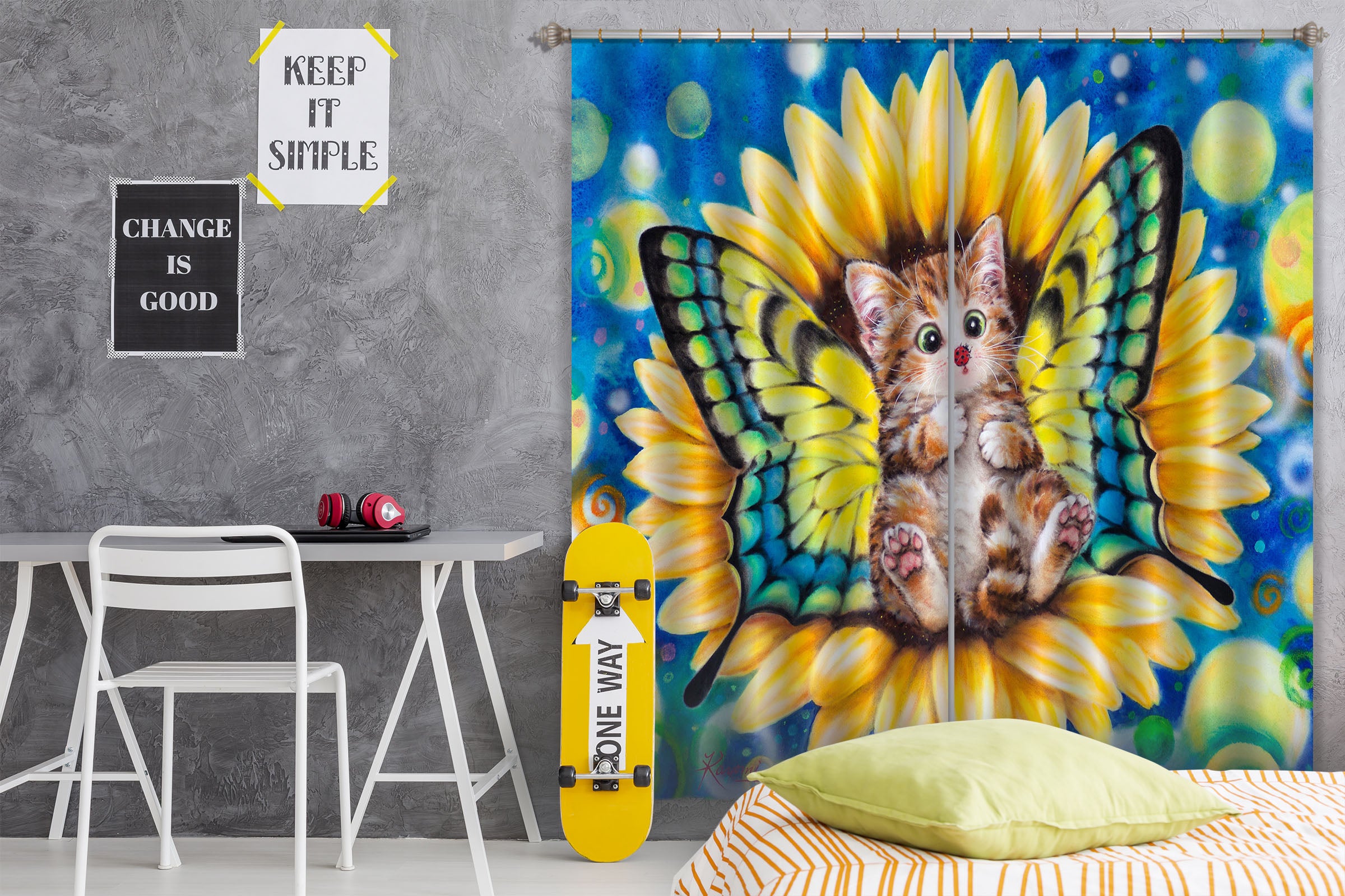 3D Butterfly Cat 9060 Kayomi Harai Curtain Curtains Drapes