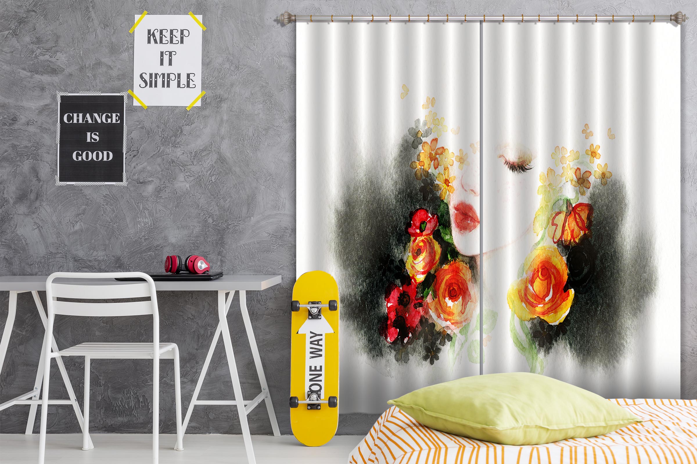 3D Rose Lady 063 Curtains Drapes