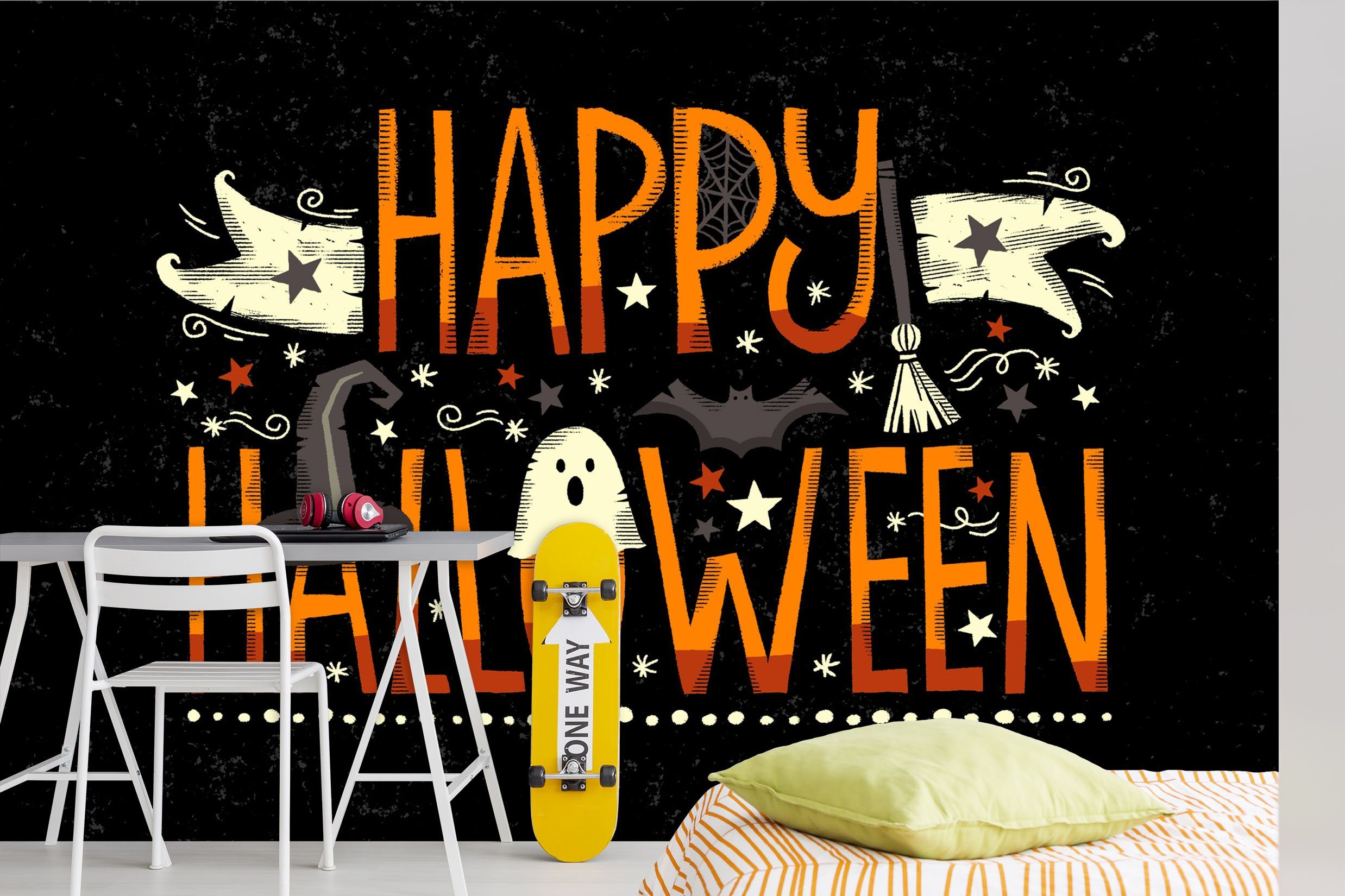 3D Broom Hat Stars 1009 Halloween Wall Murals Wallpaper AJ Wallpaper 2