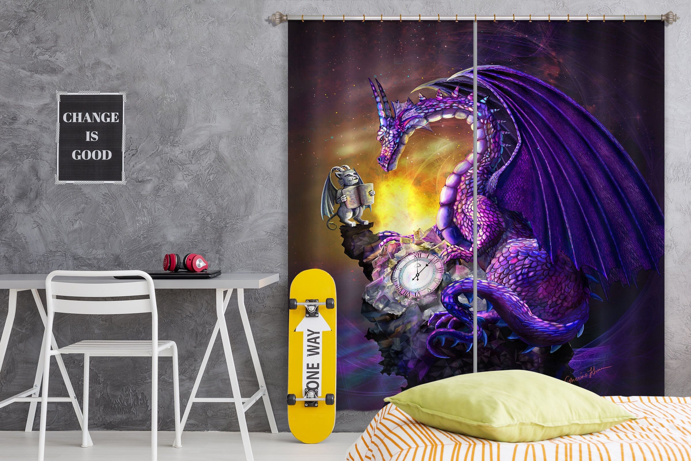 3D Dragon Clock 125 Rose Catherine Khan Curtain Curtains Drapes Curtains AJ Creativity Home