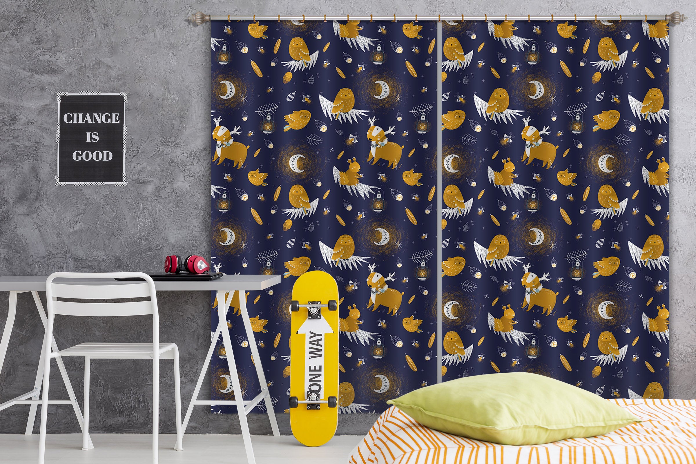 3D Reindeer Owl 146 Uta Naumann Curtain Curtains Drapes