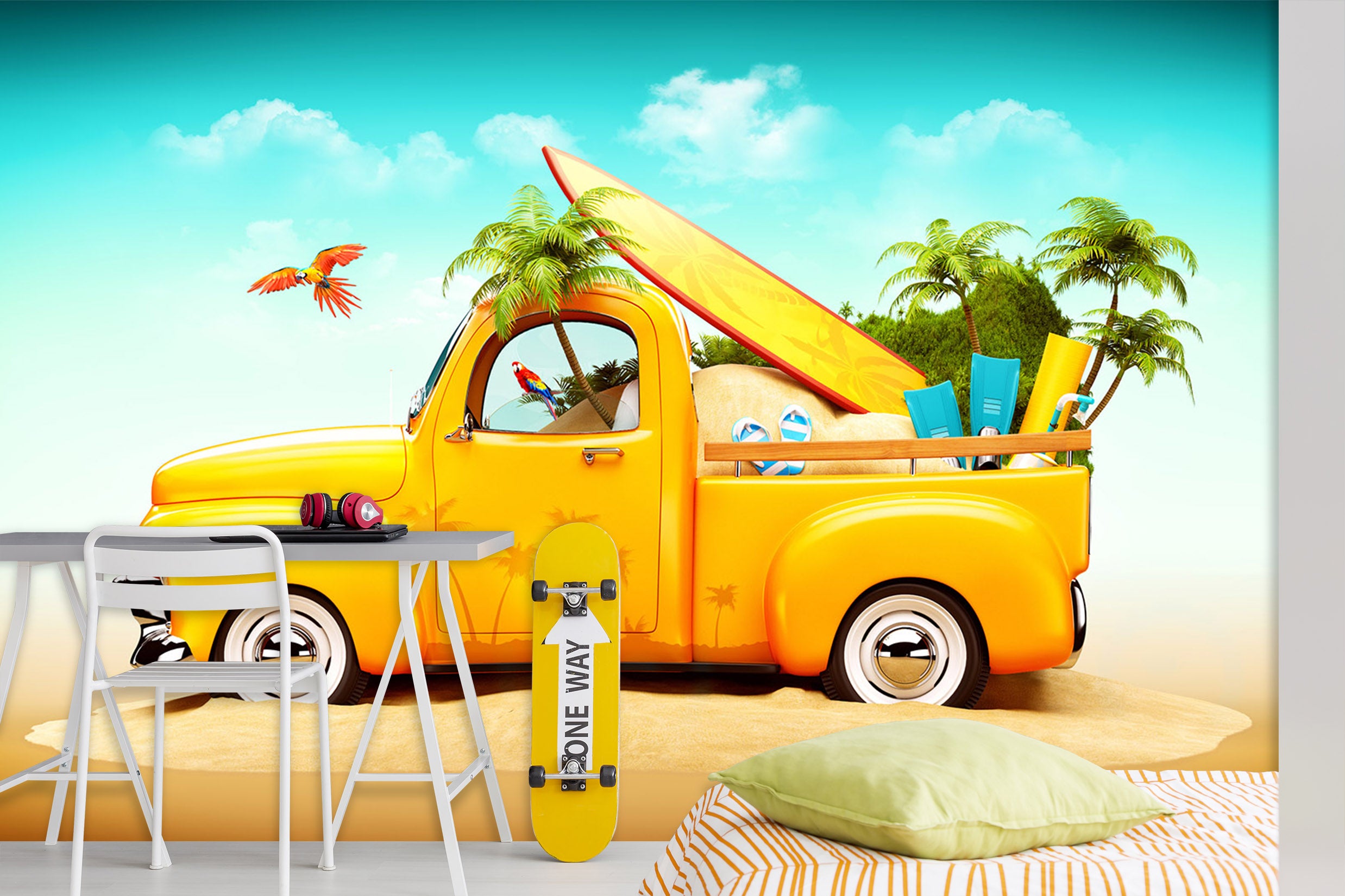 3D Cartoon Car Beach 234 Vehicle Wall Murals