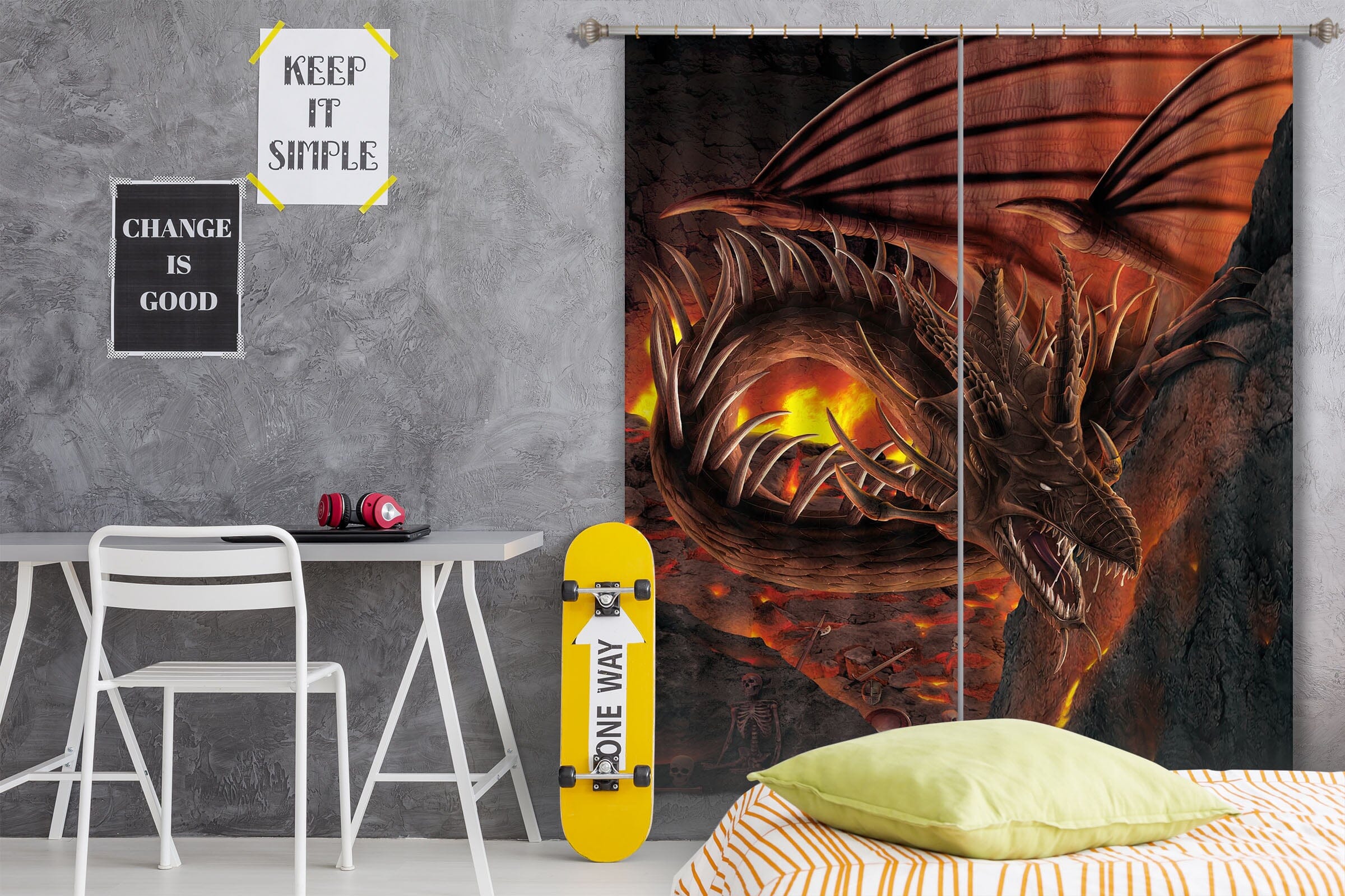 3D HellFire Dragon 042 Vincent Hie Curtain Curtains Drapes Curtains AJ Creativity Home
