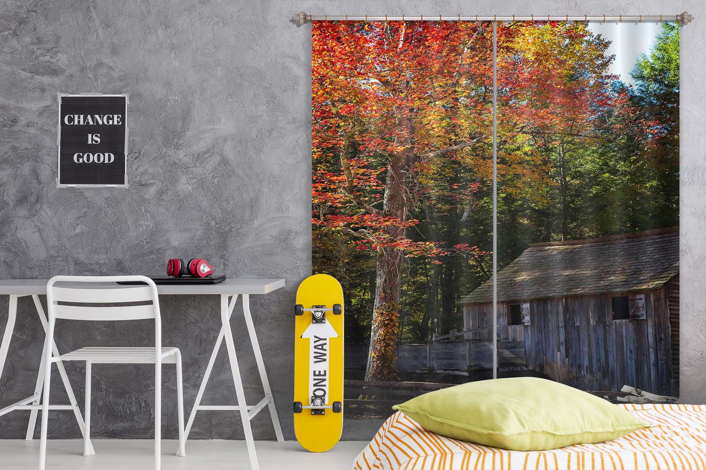 3D Autumn Maple Leaf 042 Kathy Barefield Curtain Curtains Drapes Curtains AJ Creativity Home