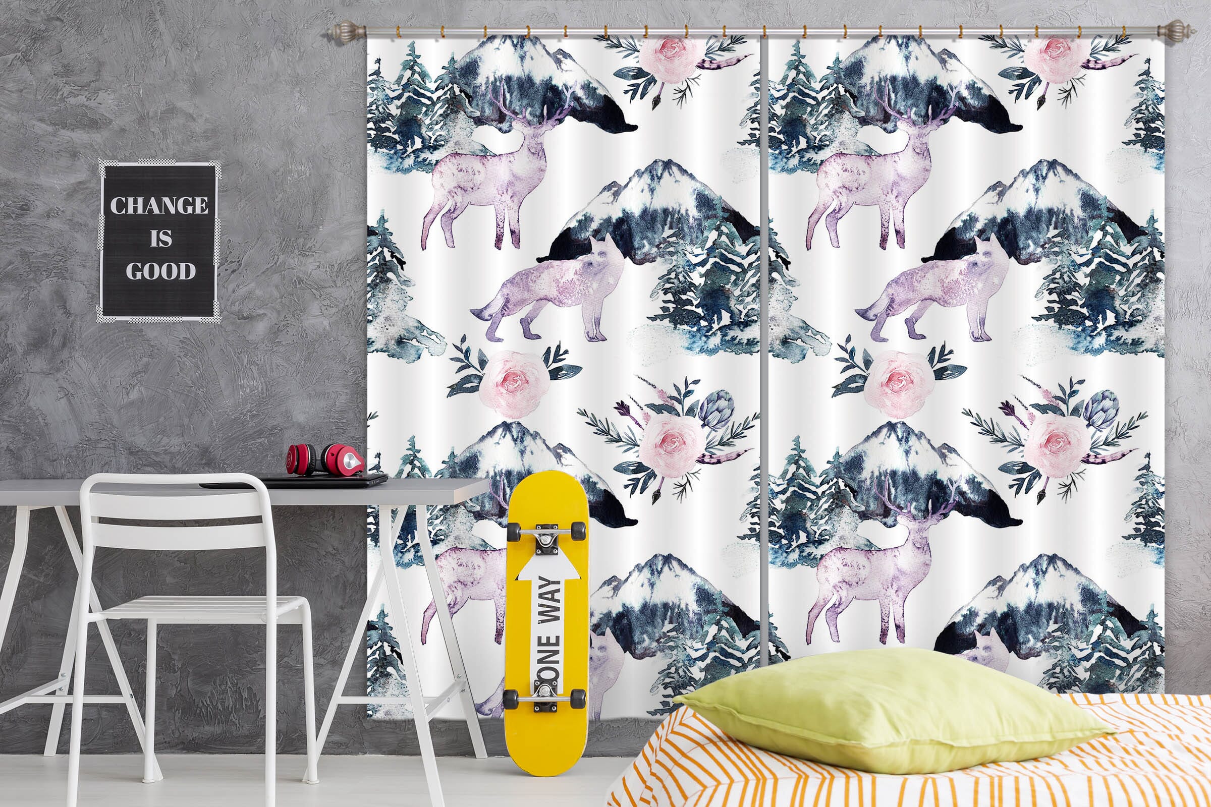 3D Flower Wolf 235 Uta Naumann Curtain Curtains Drapes Curtains AJ Creativity Home