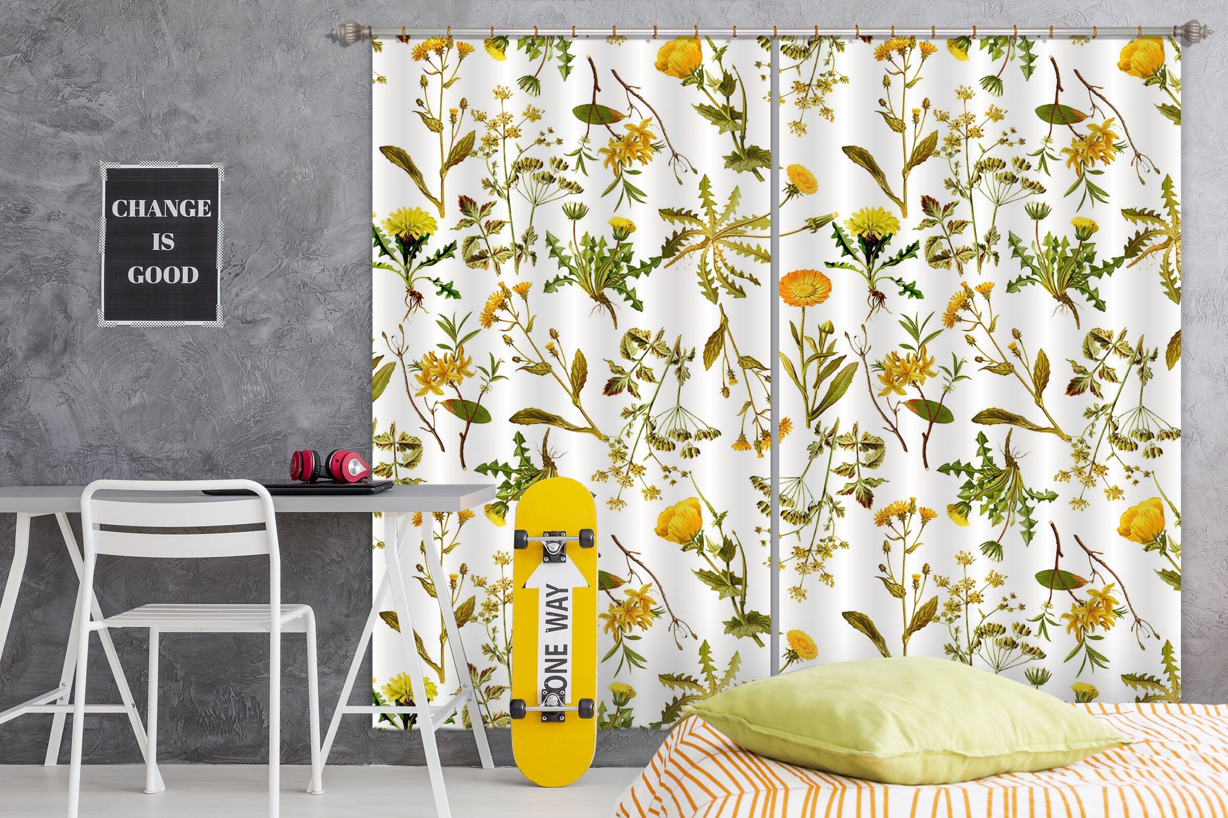 3D Sunflower Leaf 256 Uta Naumann Curtain Curtains Drapes Curtains AJ Creativity Home