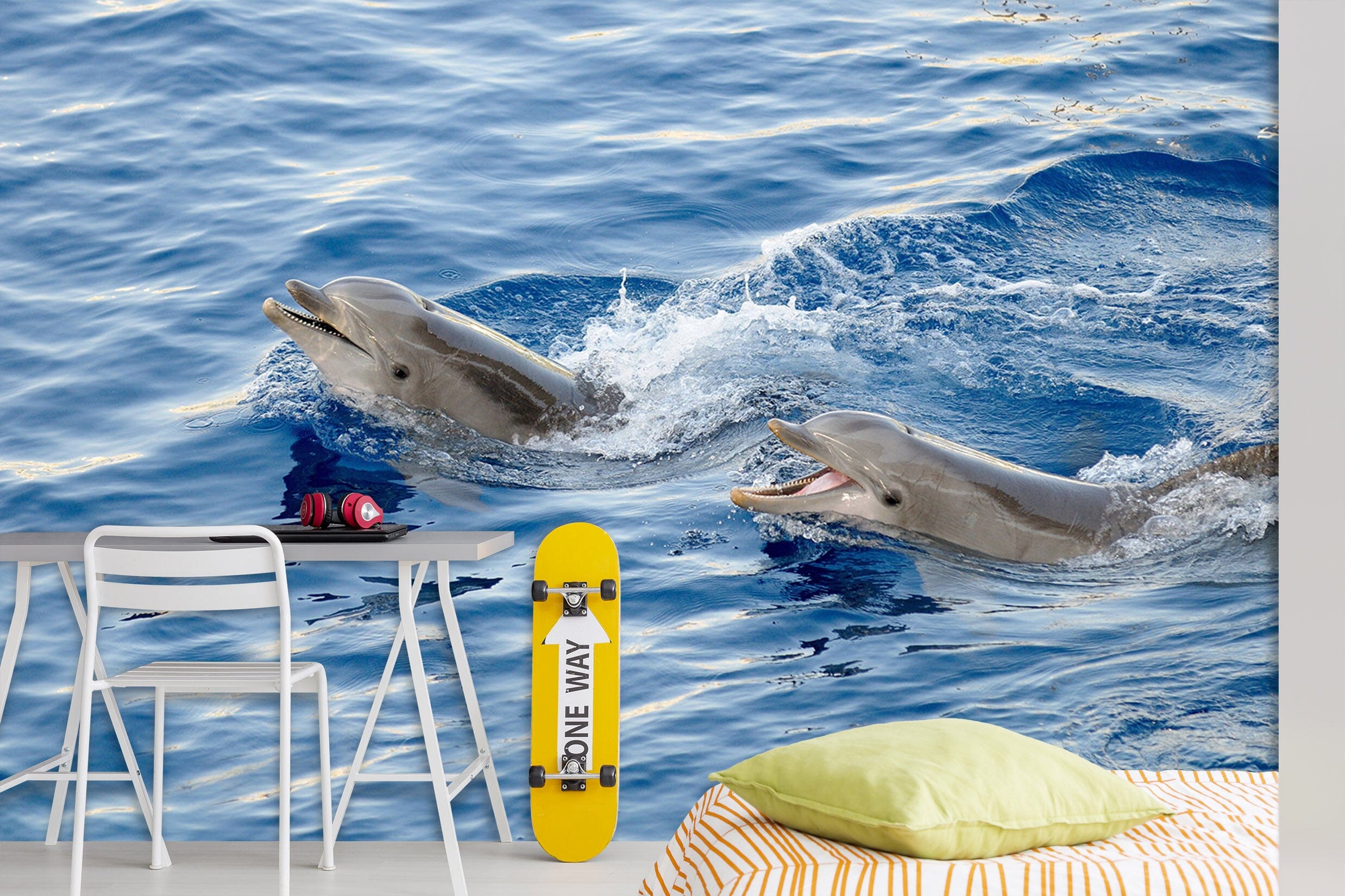 3D Smiling Angel Dolphin 115 Wall Murals Wallpaper AJ Wallpaper 2