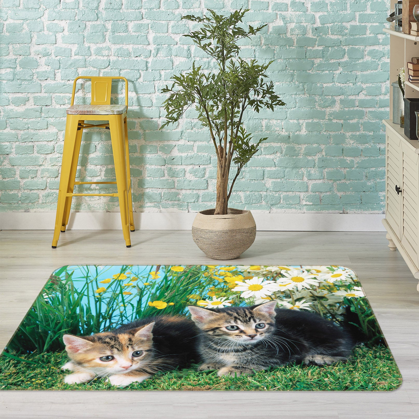 3D Kitten Grass 109 Animal Non Slip Rug Mat