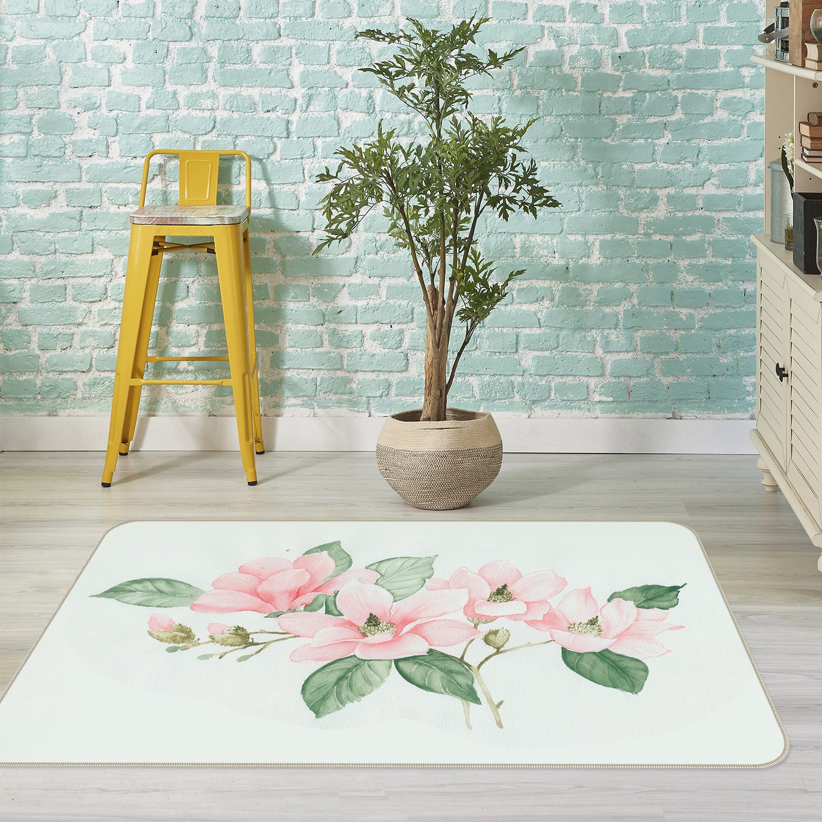 3D Pink Flowers 77156 Non Slip Rug Mat