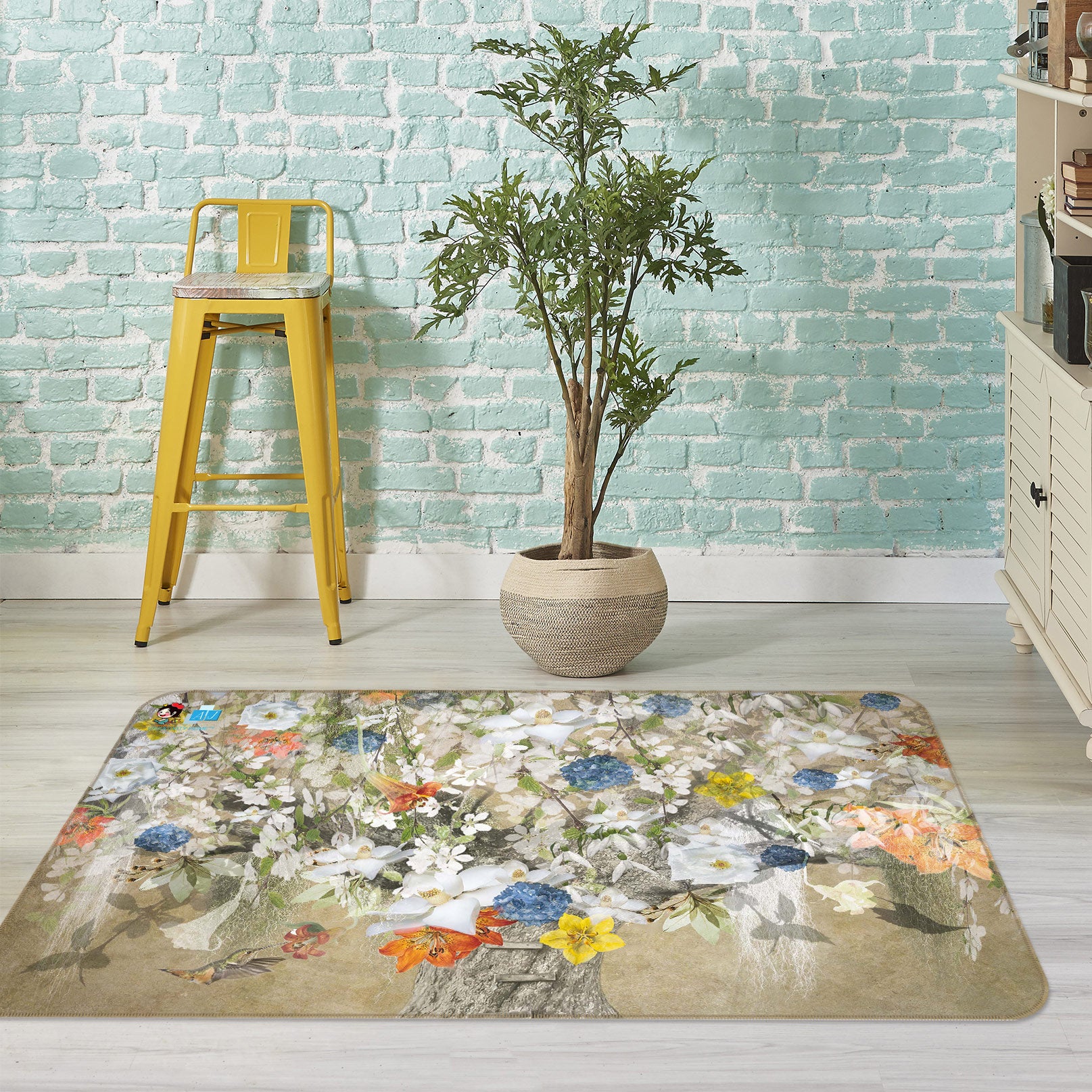 3D White Flowers 5154 Beth Sheridan Rug Non Slip Rug Mat