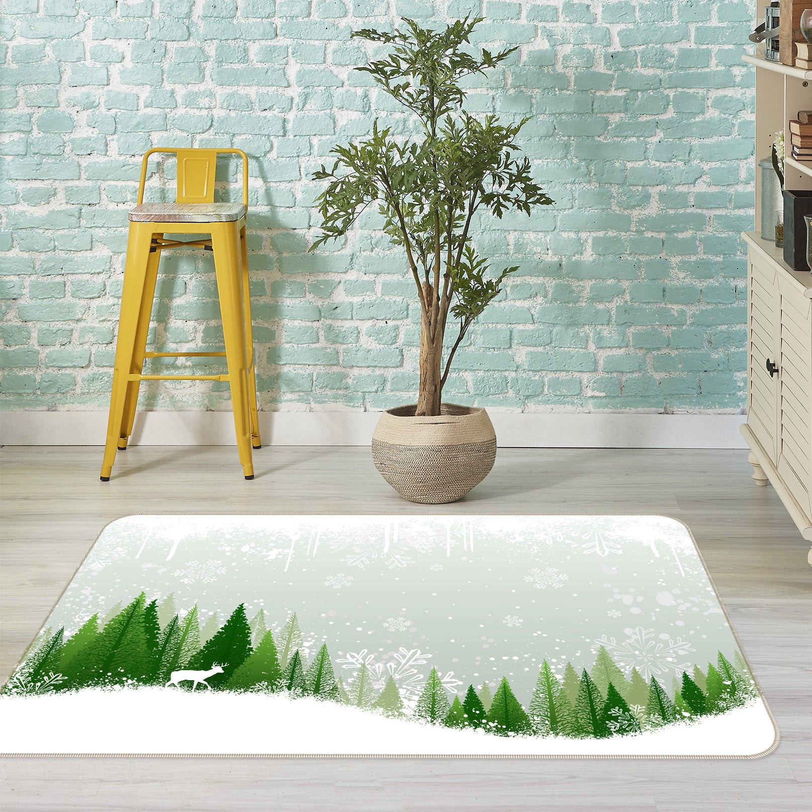 3D Snowfield Tree 34192 Non Slip Rug Mat