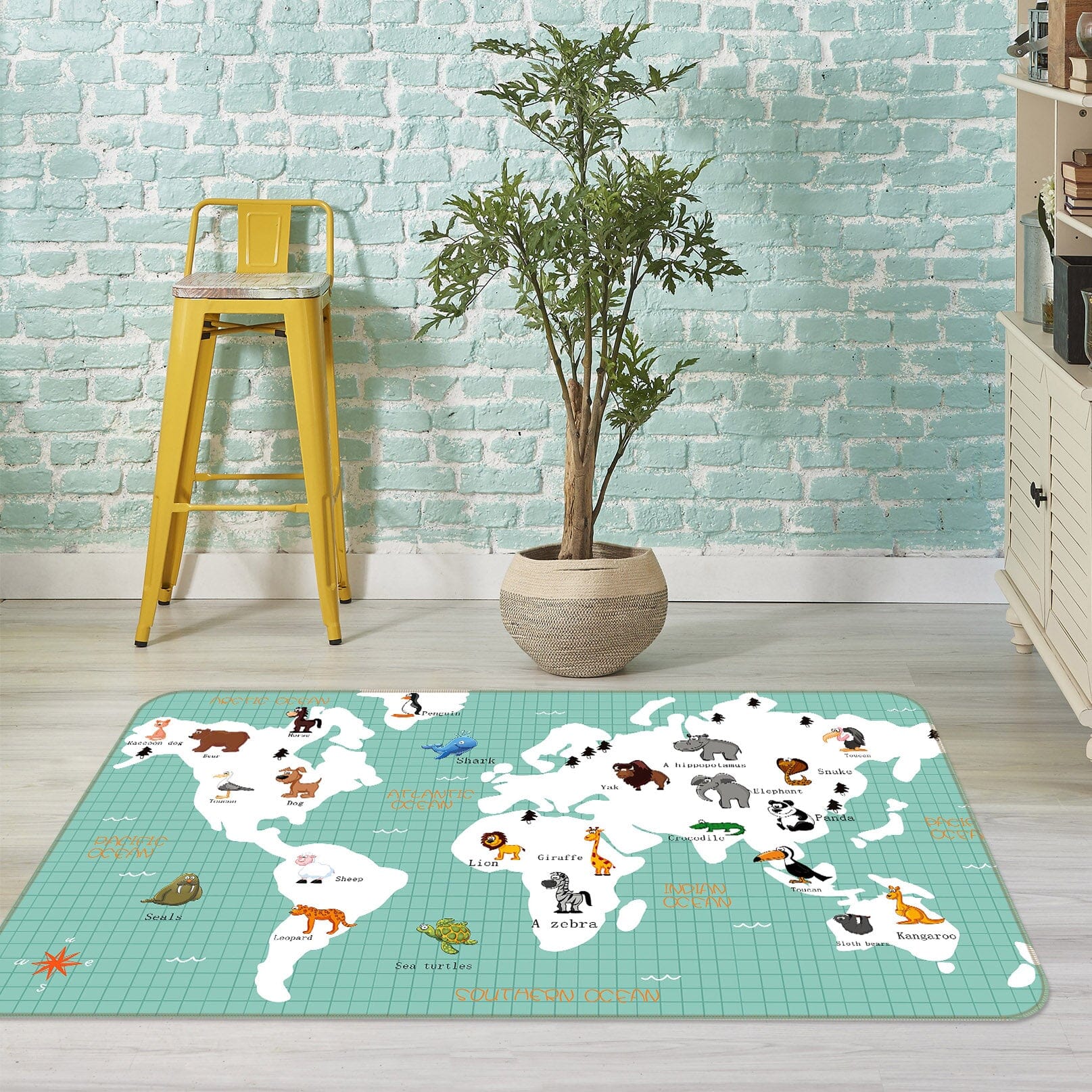 3D White Painted 204 World Map Non Slip Rug Mat Mat AJ Creativity Home