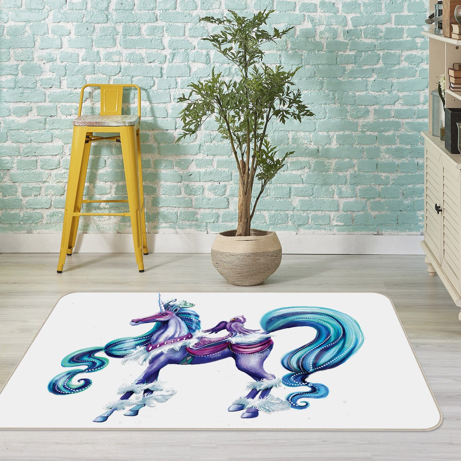 3D Machine Unicorn 3027 Rose Catherine Khan Rug Non Slip Rug Mat Mat AJ Creativity Home