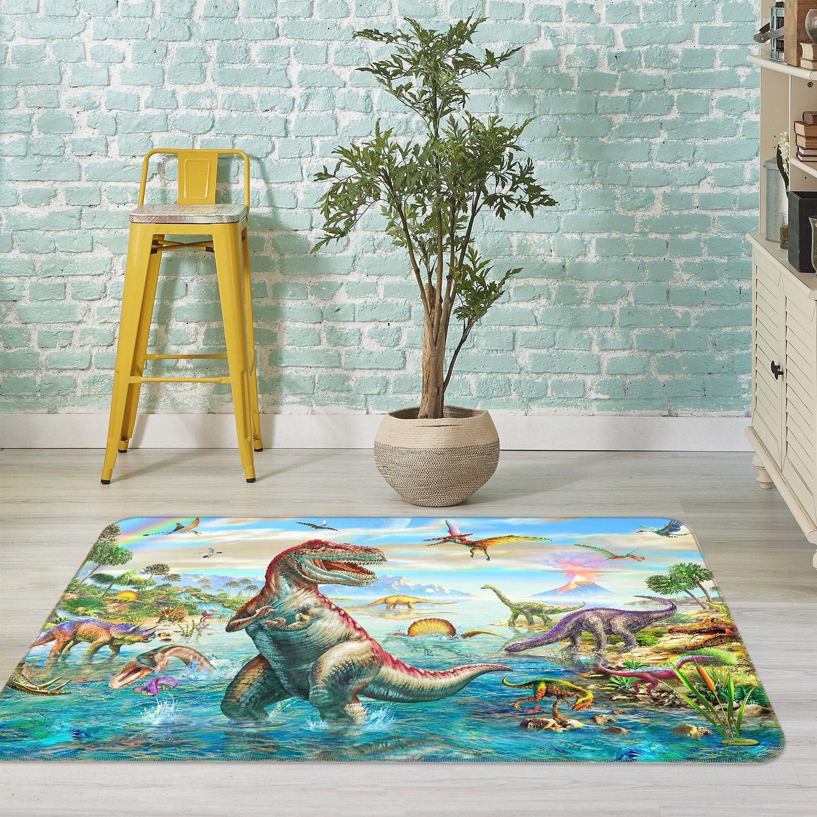 3D Dinosaur Lake 1068 Adrian Chesterman Rug Non Slip Rug Mat Mat AJ Creativity Home