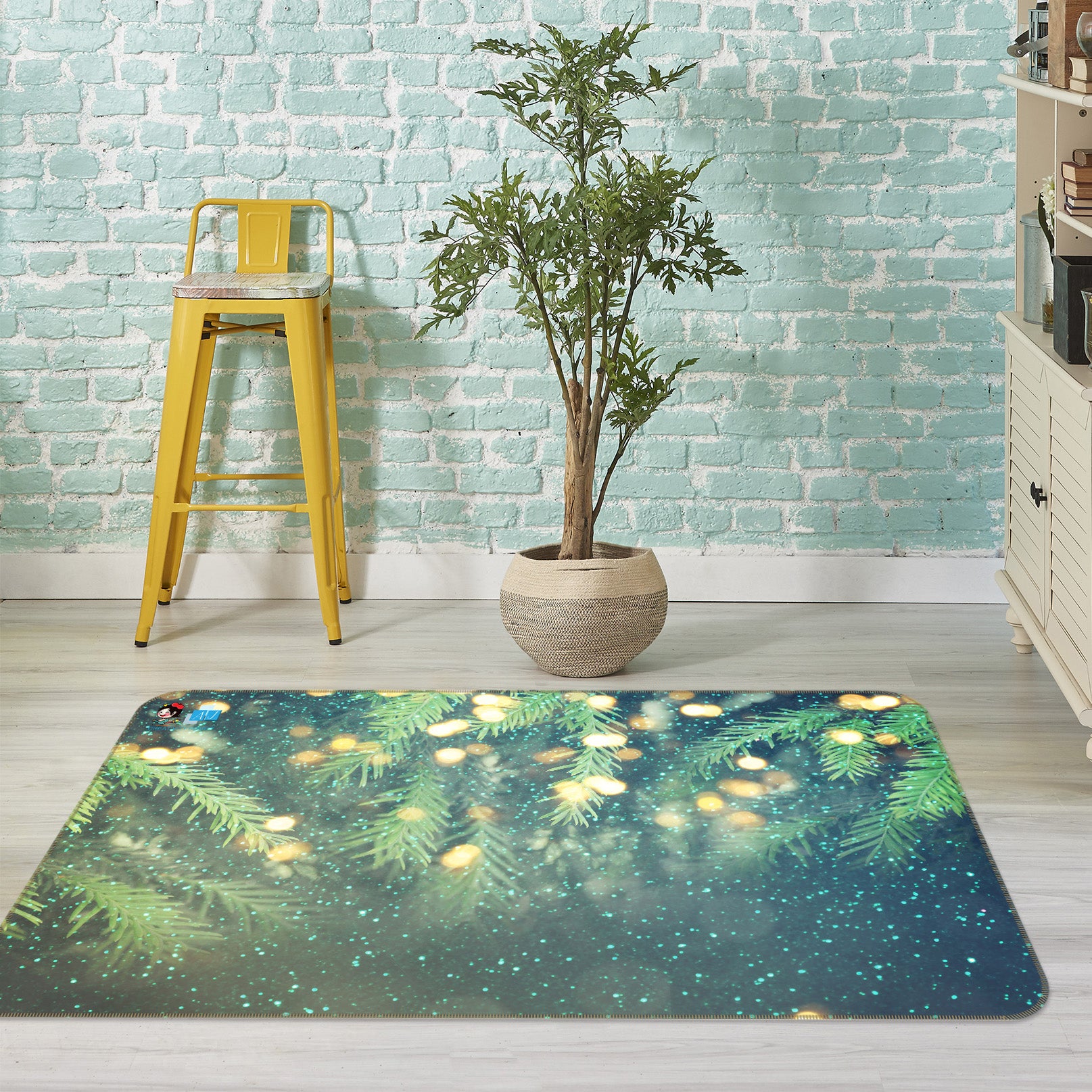 3D Tree Light 55073 Christmas Non Slip Rug Mat Xmas
