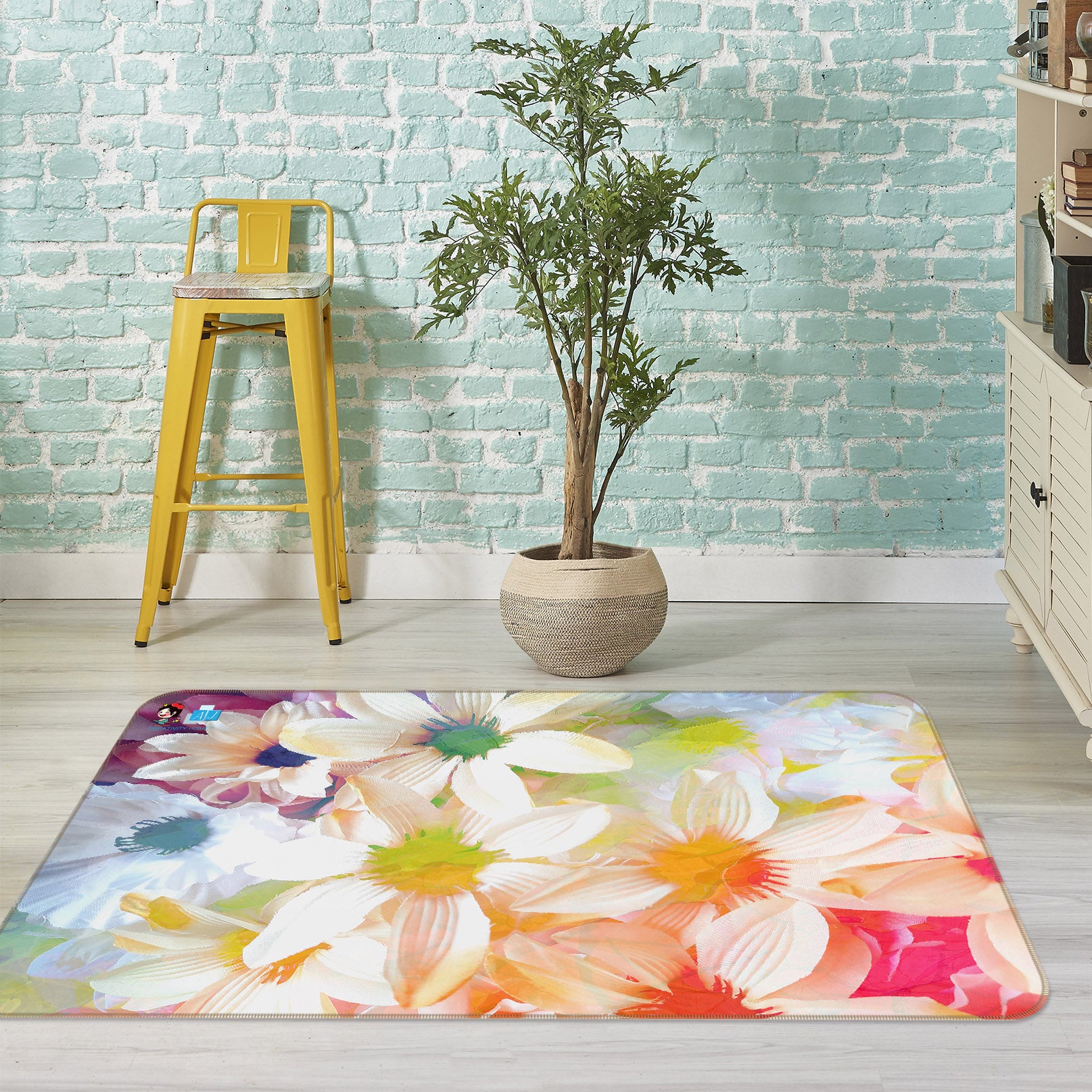 3D Color White Flowers 19166 Shandra Smith Rug Non Slip Rug Mat