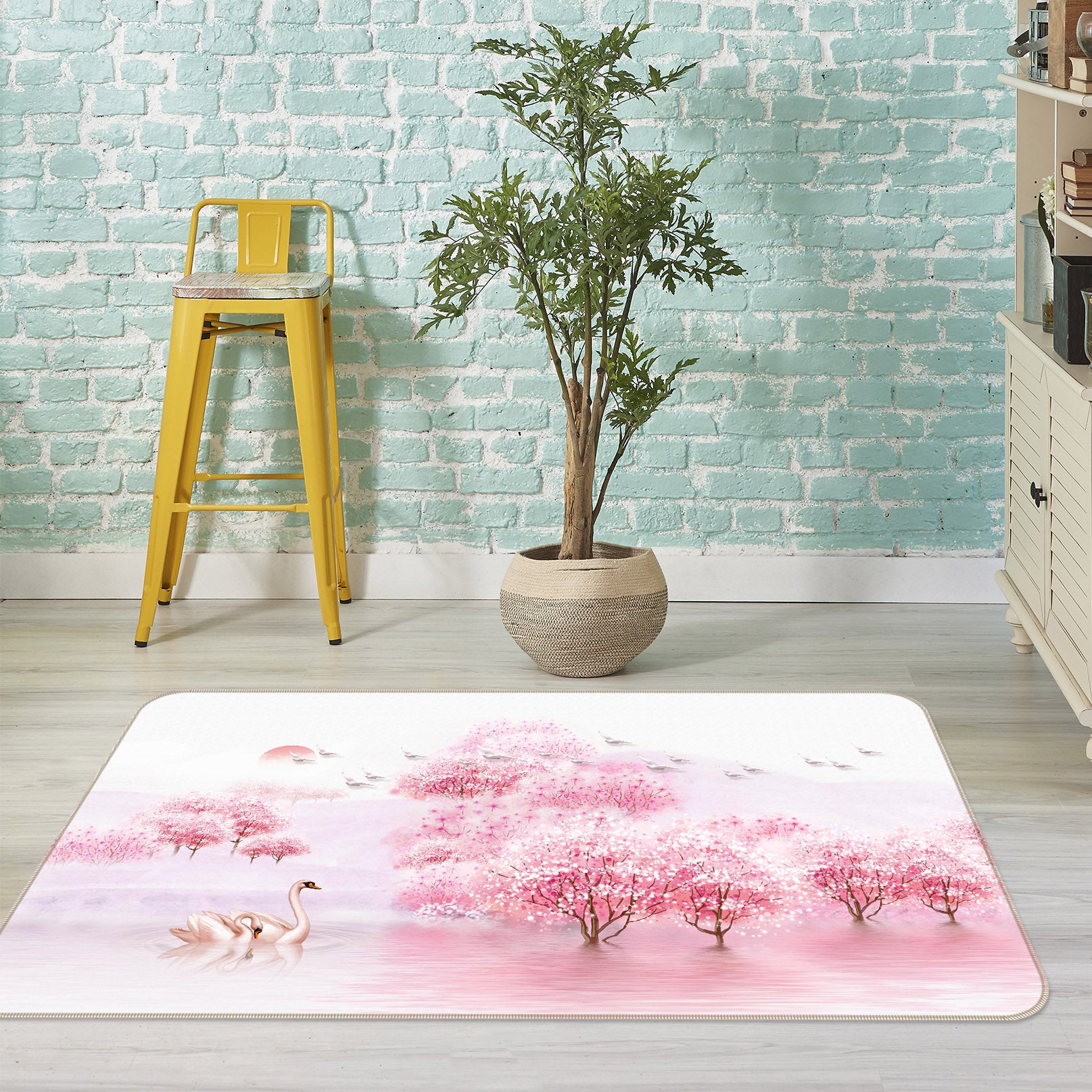 3D Pink Cherry Tree 65131 Non Slip Rug Mat
