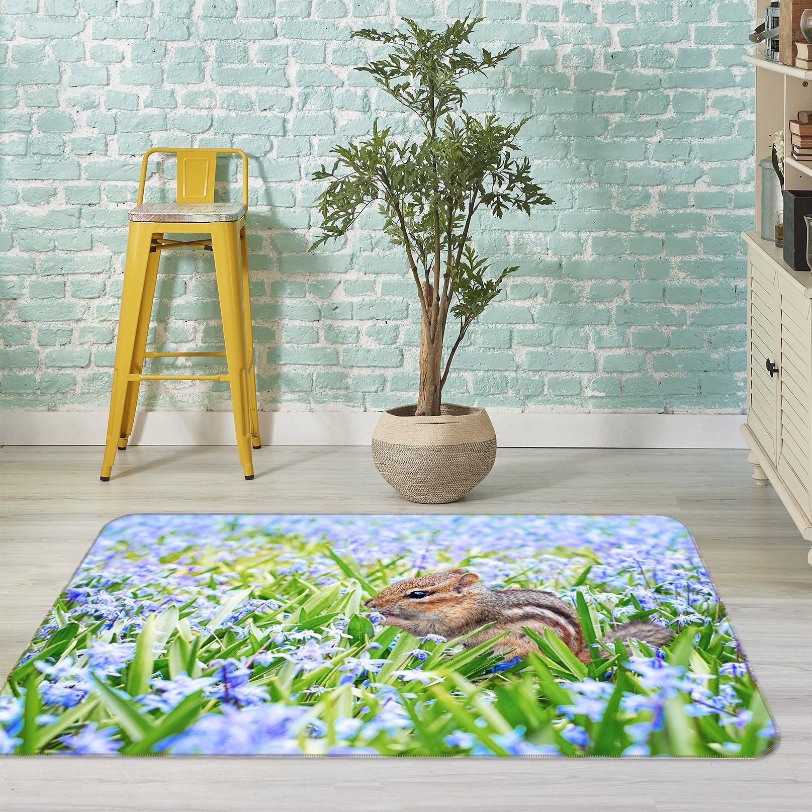 3D Squirrel Flower 031 Animal Non Slip Rug Mat